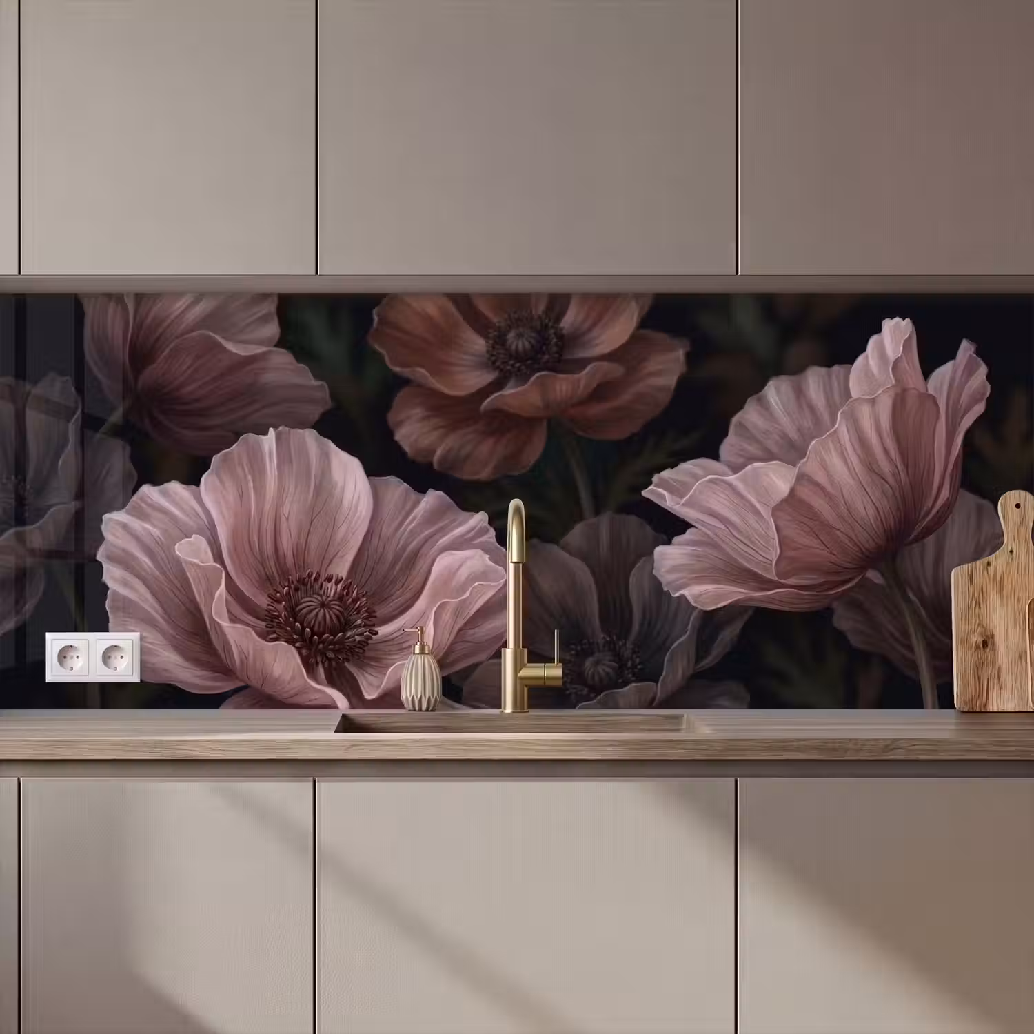Bloemen - Natuur - Roze - Donker - Modern keuken achterwand 2 middel zz_3dshopping