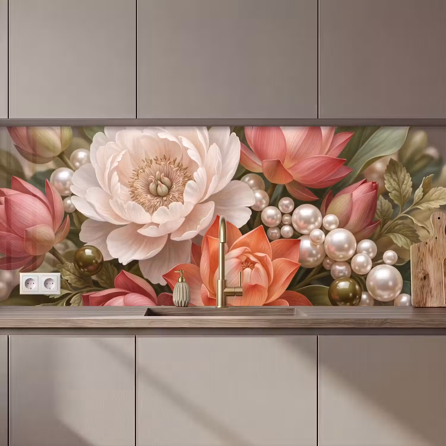 Bloemen - Parels - Elegant - Roze - Wit keuken achterwand 2 middel zz_3dshopping