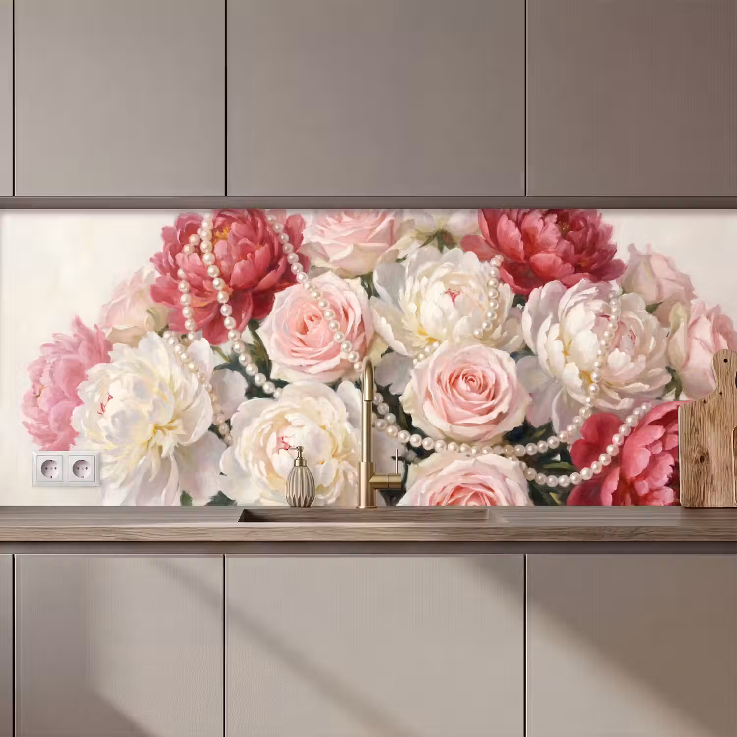 Bloemen - Parels - Romantiek - Klassiek - Roze keuken achterwand 2 middel zz_3dshopping