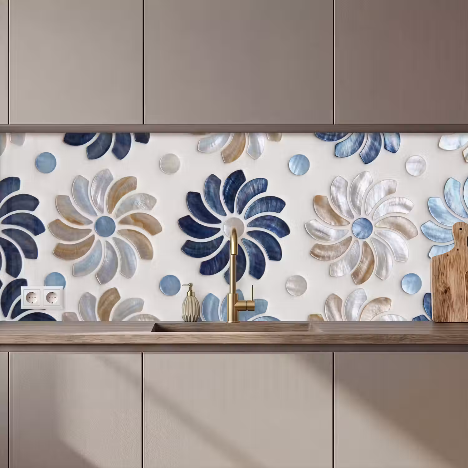 Bloemen - Parelmoer - Abstract - Patroon - Blauw keuken achterwand 2 middel zz_3dshopping