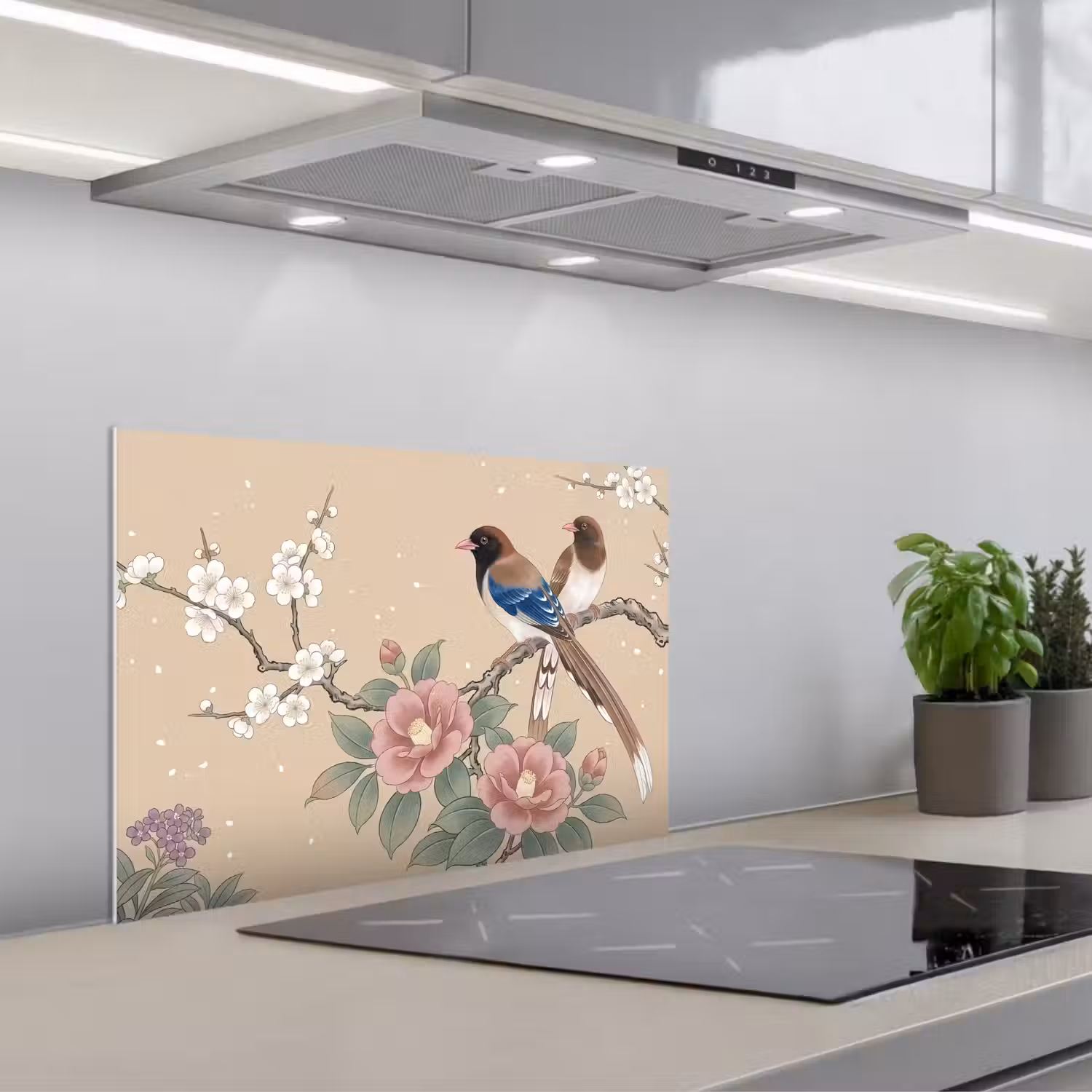 Bloemen - Vogels - Bloemen keuken achterwand spatscherm klein -3d_schuin
