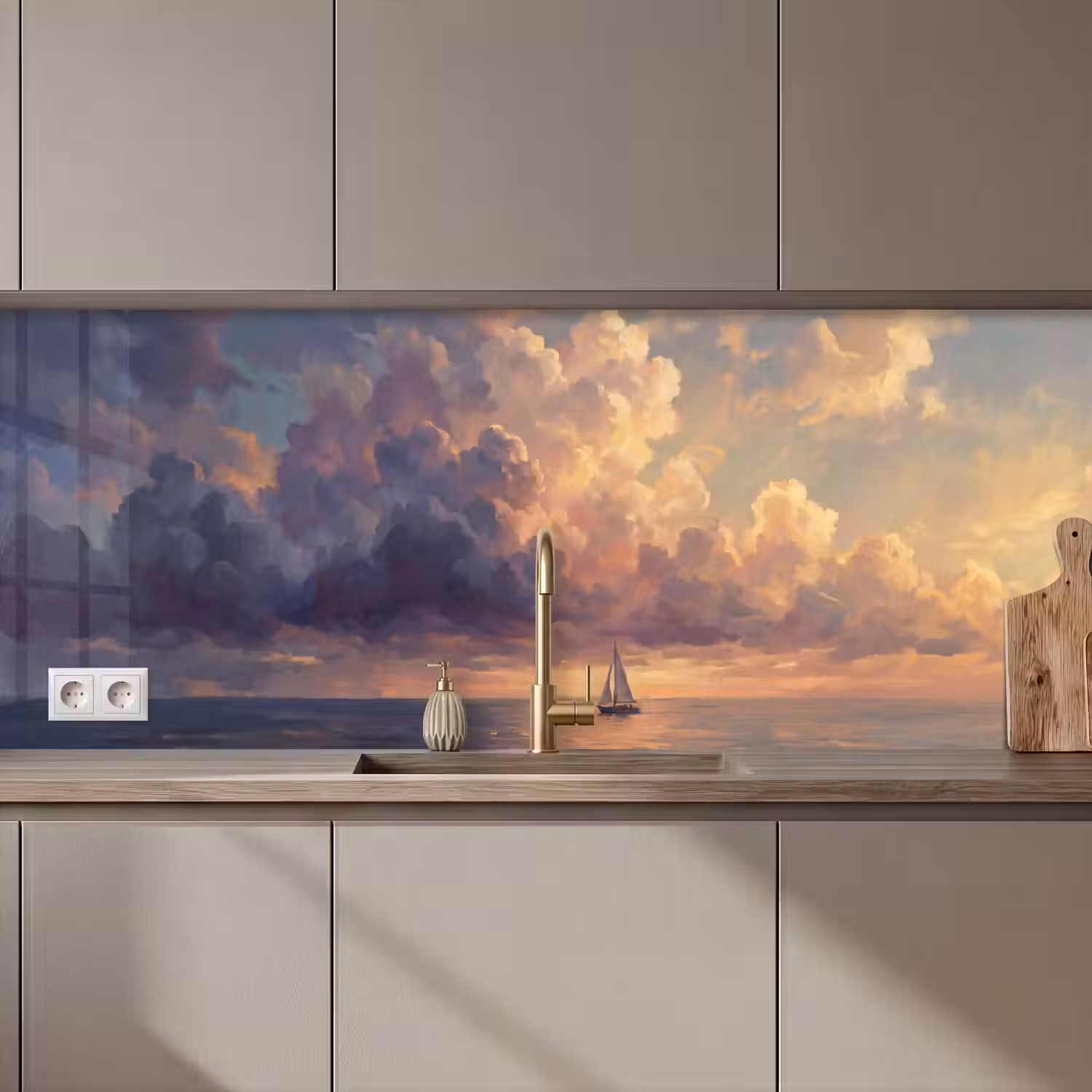 Boot - Zonsondergang - Zee - Natuur - Goud keuken achterwand 2 middel zz_3dshopping