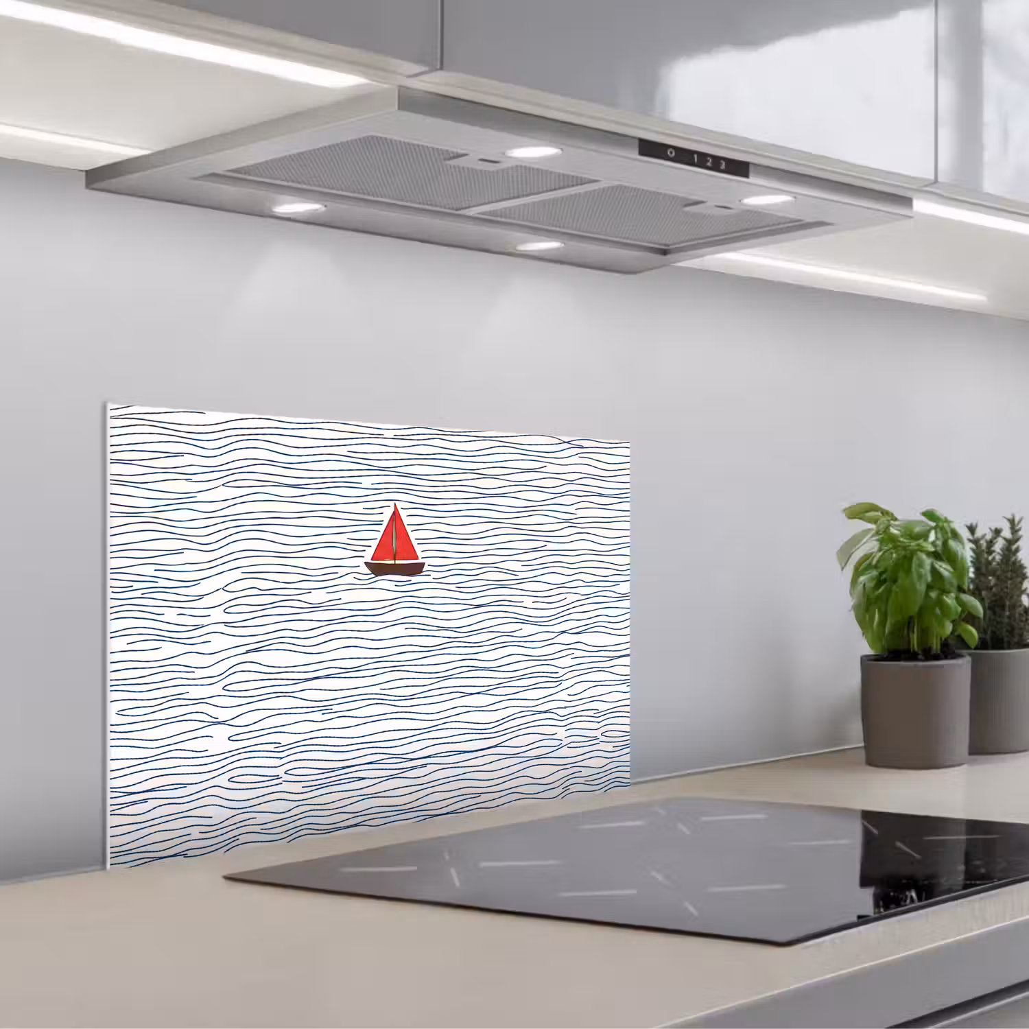 Boot - Water - Rood - Illustratie - Minimalistisch keuken achterwand spatscherm klein -3d_schuin