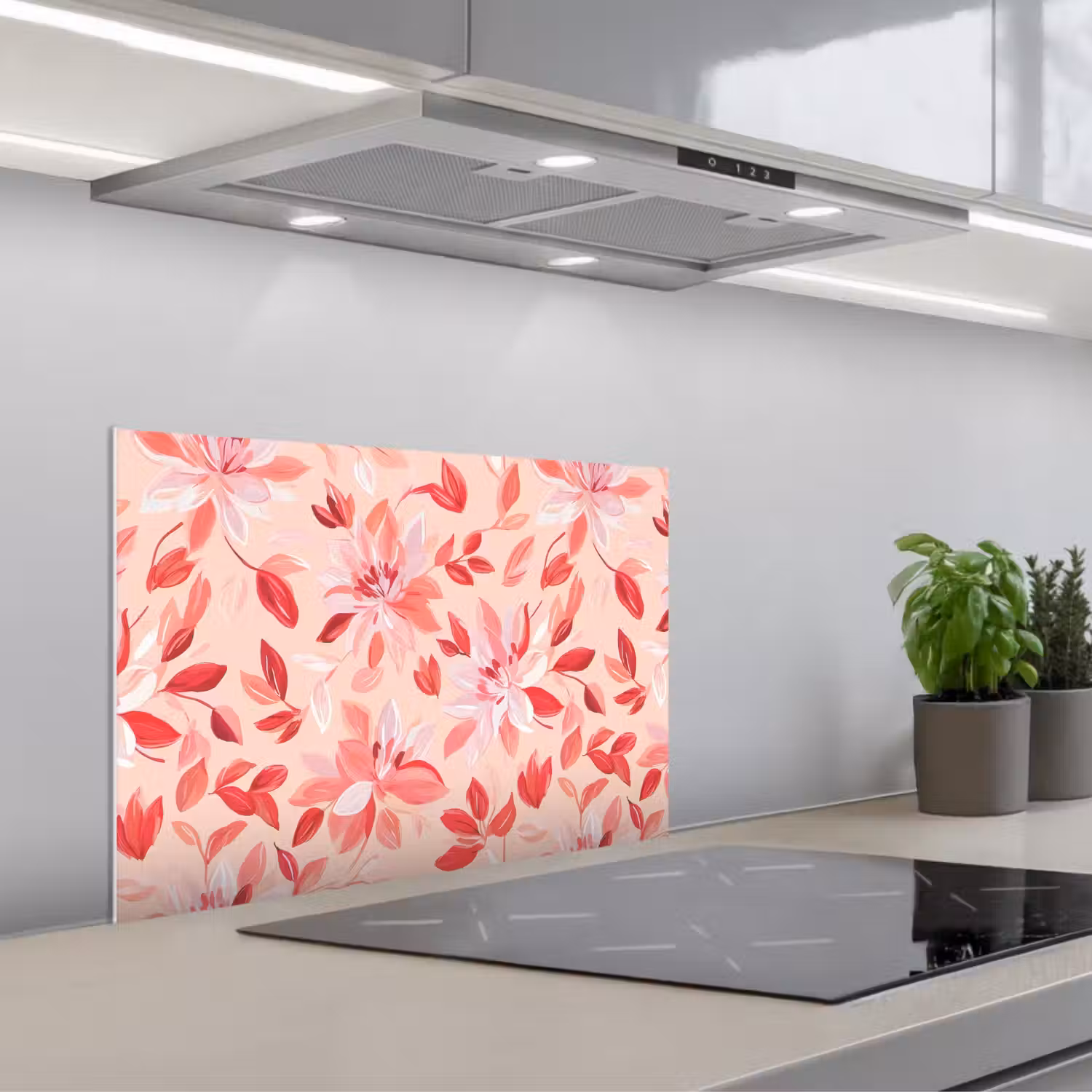 Botanisch - Bloemen - Rood keuken achterwand spatscherm klein 900 -3d_schuin