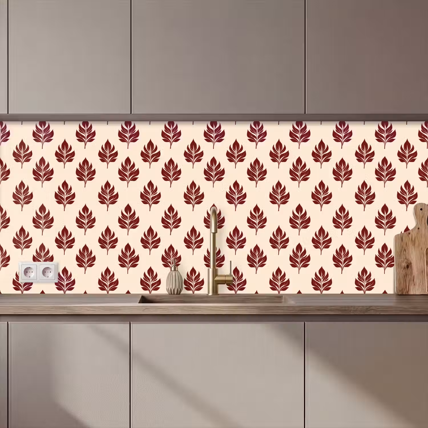 Botanisch - Patroon - Bordeaux keuken achterwand 2 middel 871 zz_3dshopping