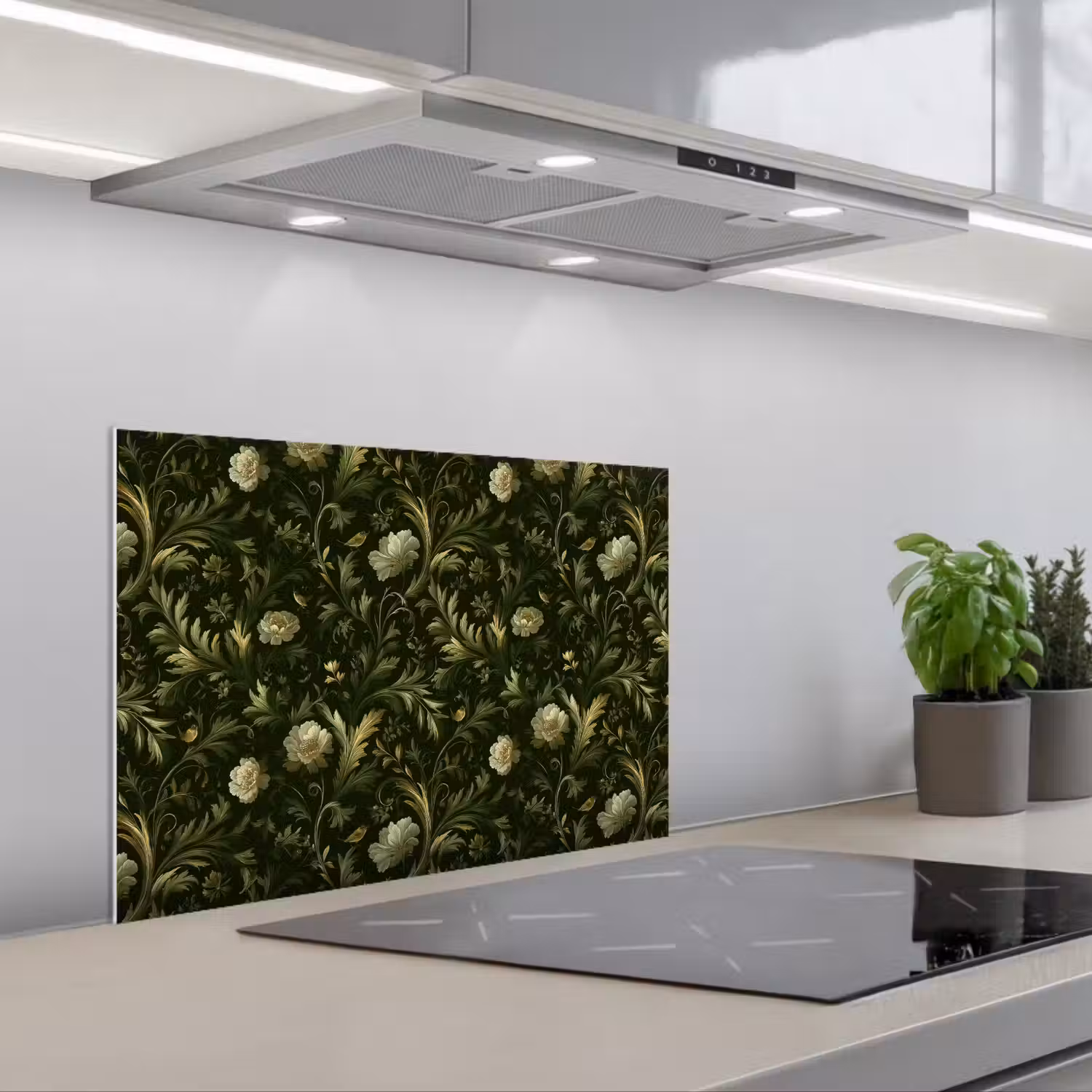 Botanisch - Naadloos - Bloemen keuken achterwand spatscherm klein 900 -3d_schuin