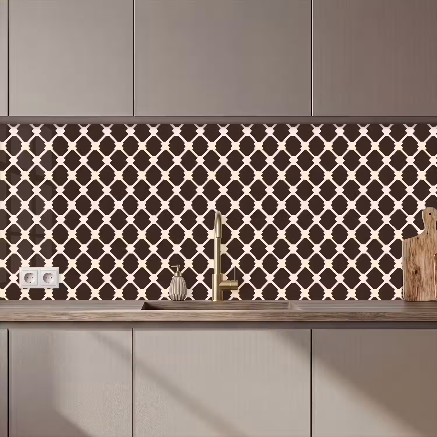 Bruin - Ruitpatroon - Geometrisch keuken achterwand 2 middel 871 zz_3dshopping
