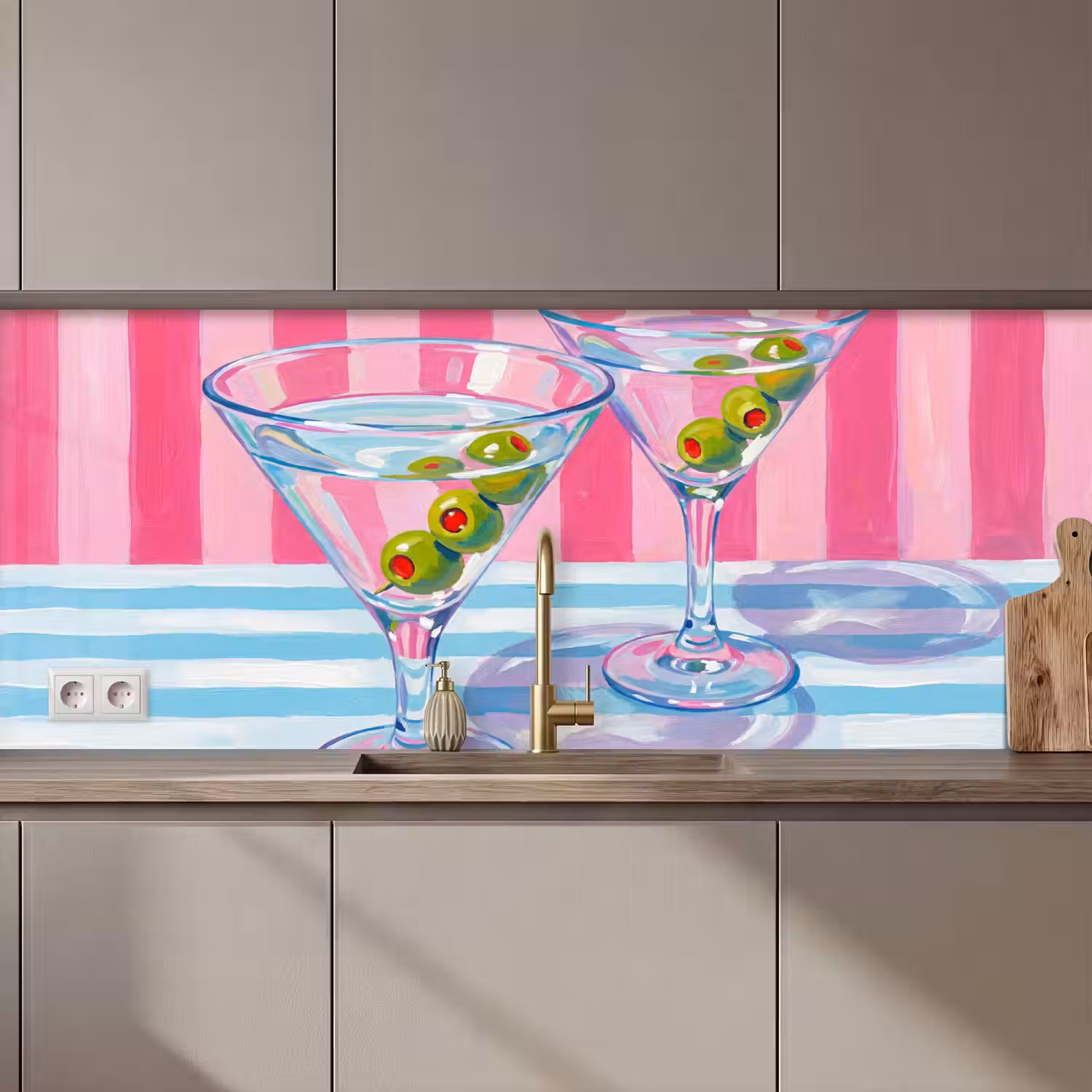 Cocktail - Olijven - Kunst - Modern - Roze keuken achterwand 2 middel zz_3dshopping