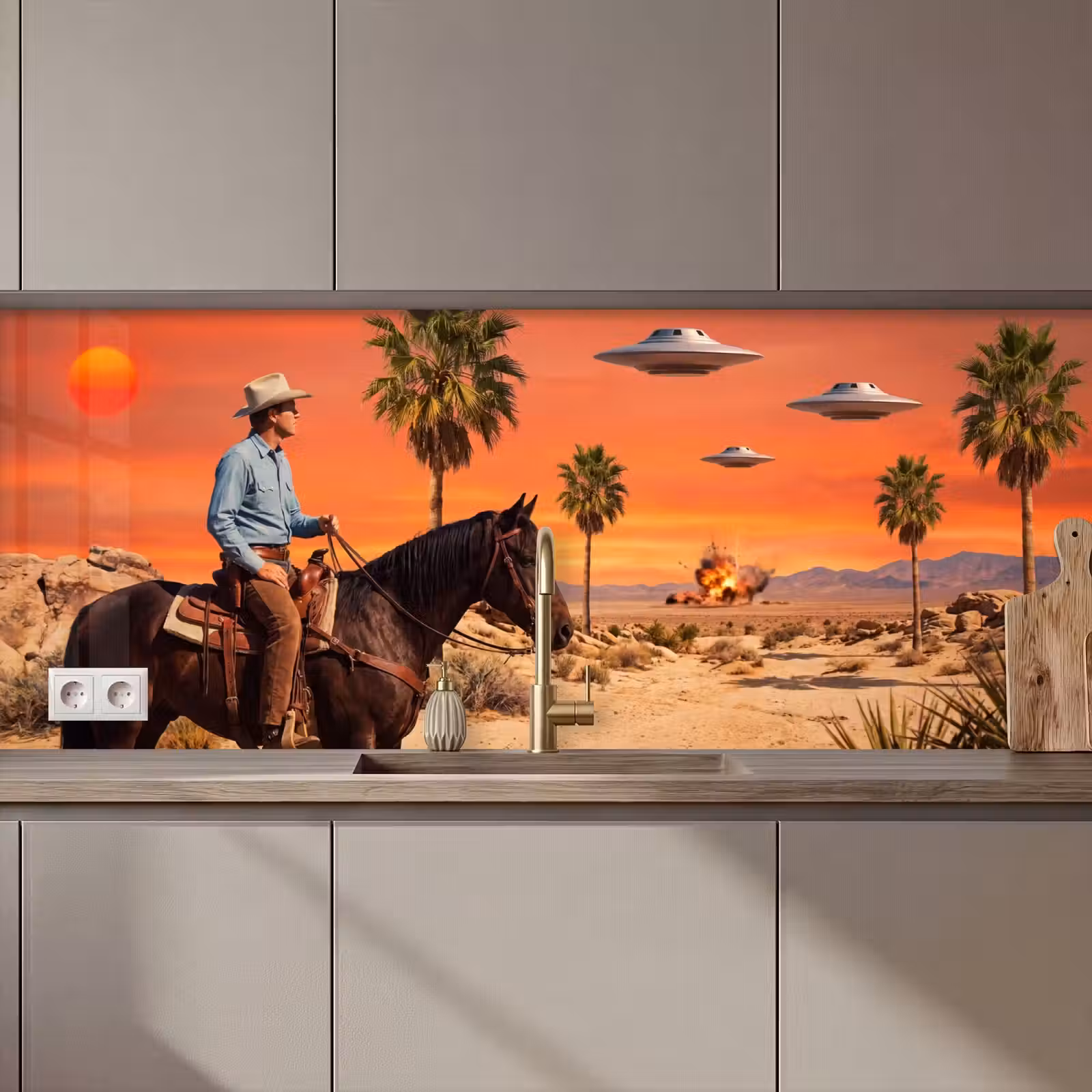 Küchenrückwand - Cowboy – Pferd – Wüste - Cowboy - Paard - Woestijn keuken achterwand 2 middel zz_3dshopping