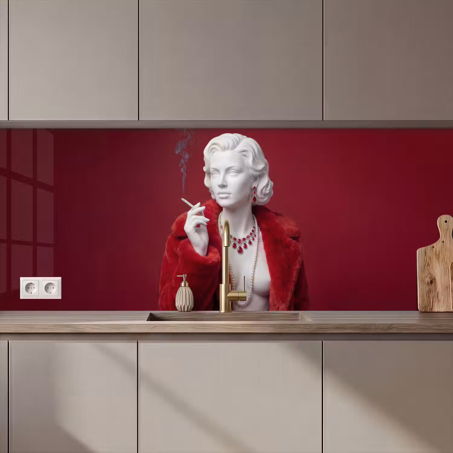 Vrouw - Bontjas - Mode - Klassiek - Rood keuken achterwand 2 middel zz_3dshopping