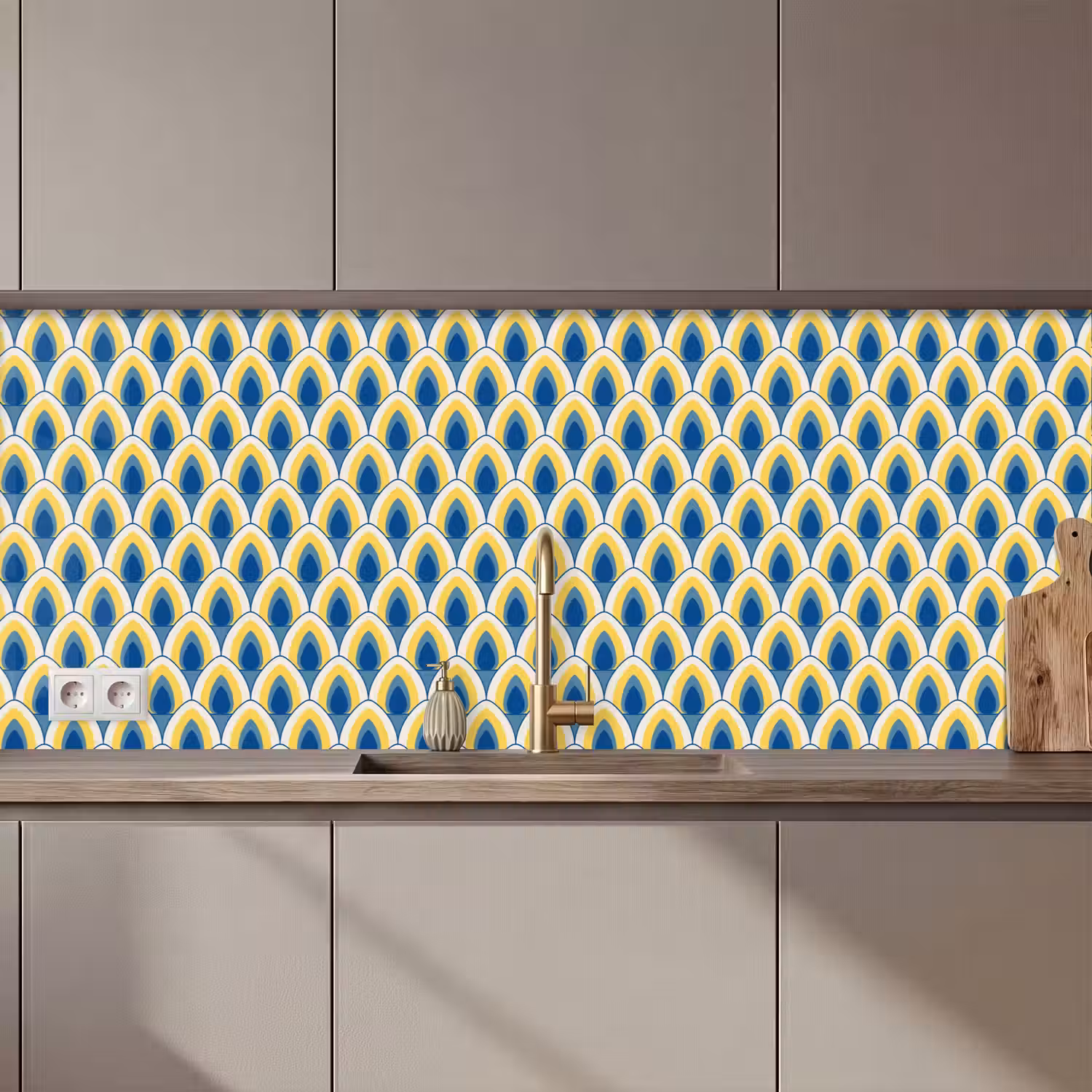 Design - Patroon - Retro - Geel - Blauw keuken achterwand 2 middel 871 zz_3dshopping
