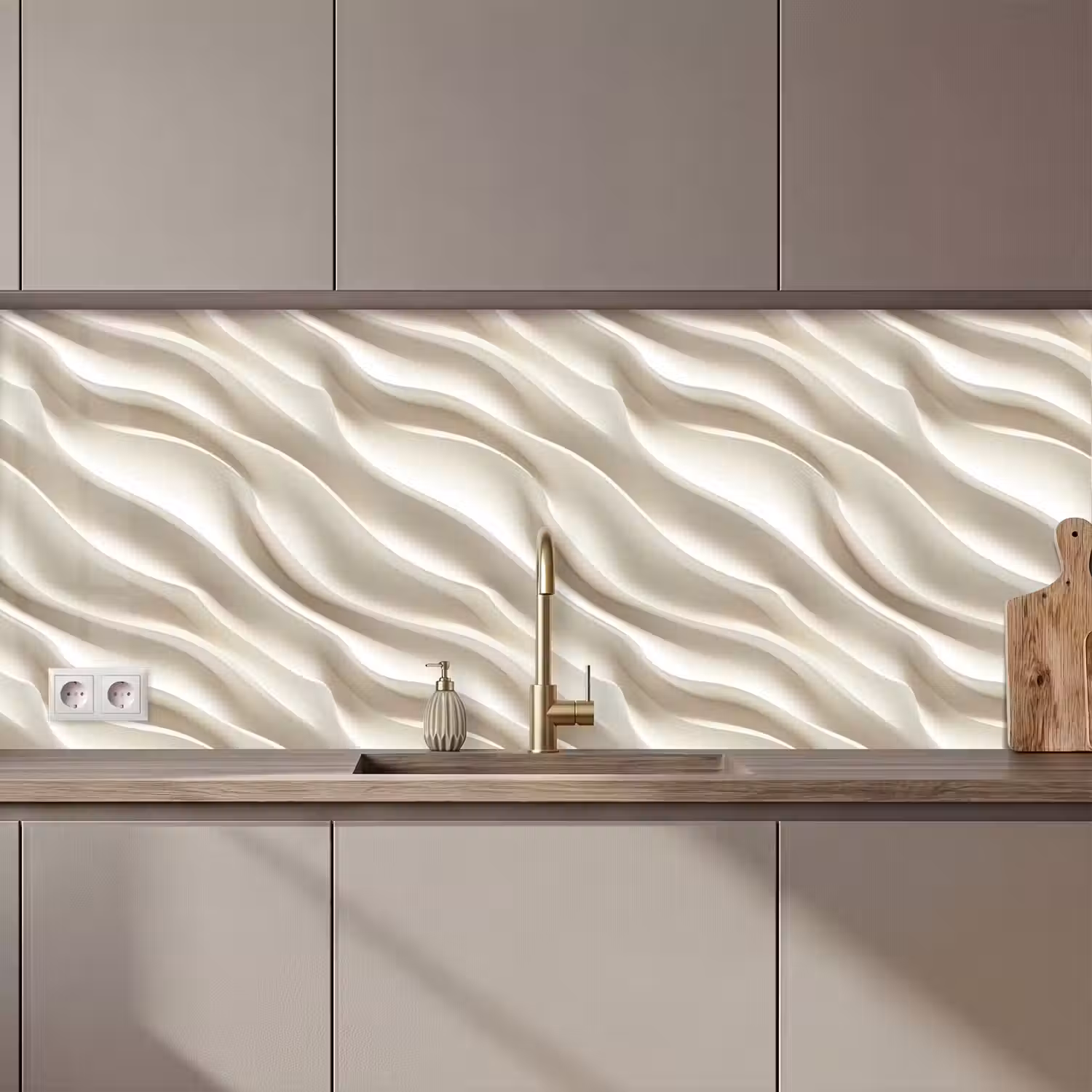 Diagonaal - Golven - Crème keuken achterwand 2 middel 871 zz_3dshopping