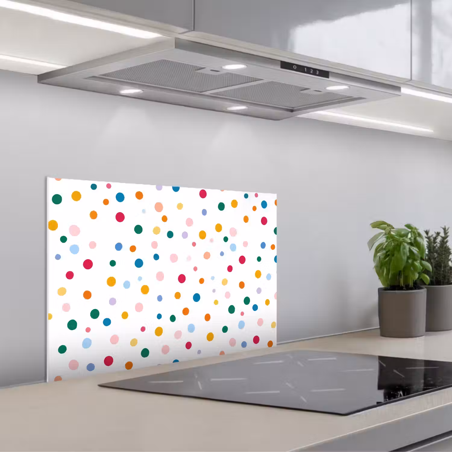 Stippen - Speels - Kleurrijk keuken achterwand spatscherm klein 900 -3d_schuin