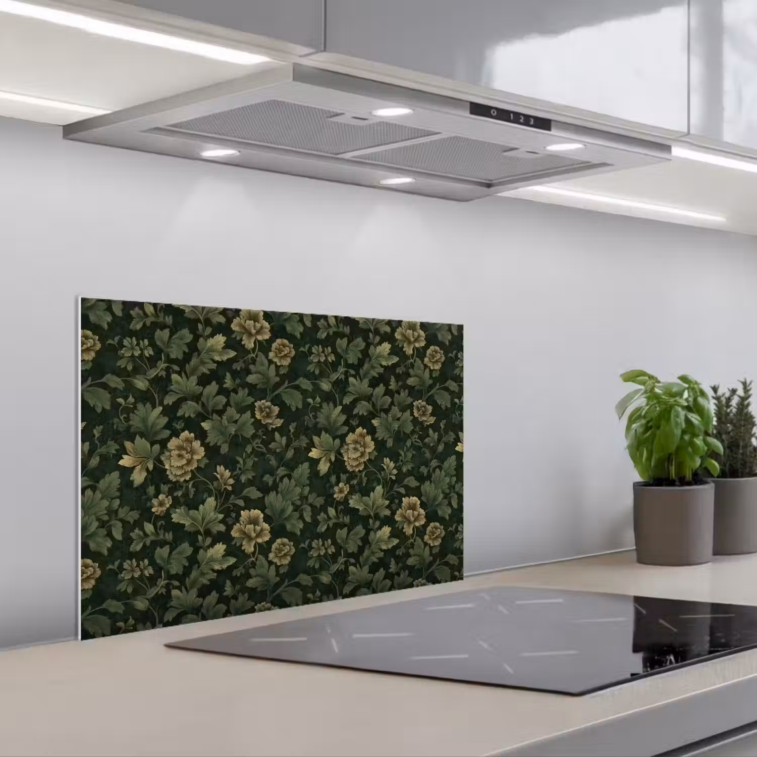 Donker - Groen - Goud - Botanisch keuken achterwand spatscherm klein 900 -3d_schuin