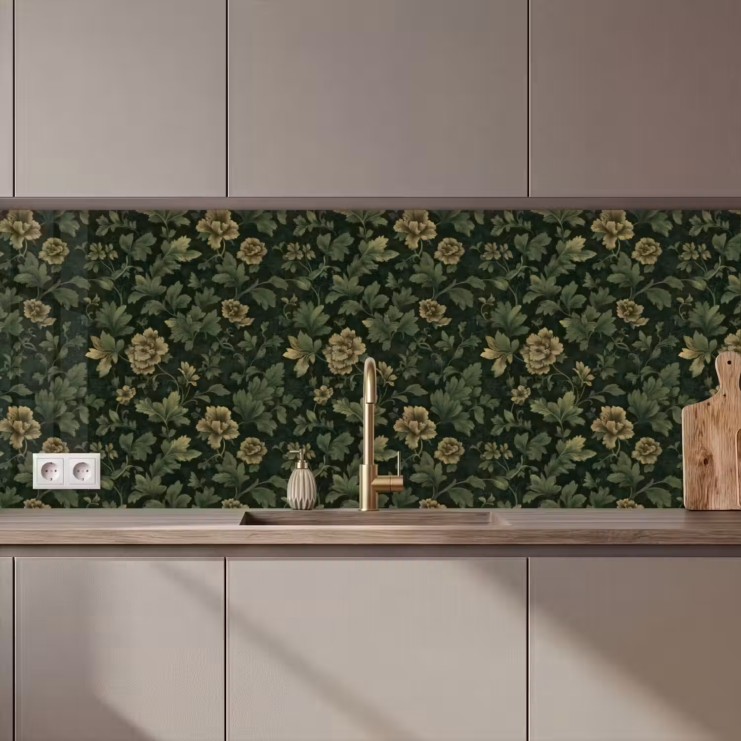 Donker - Groen - Goud - Botanisch keuken achterwand 2 middel 871 zz_3dshopping