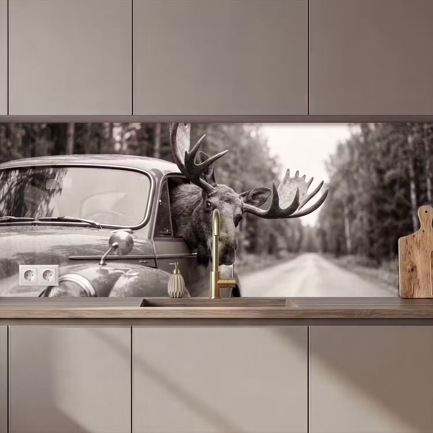 Eland - Auto - Gewei - Zwart - Wit keuken achterwand 2 middel zz_3dshopping