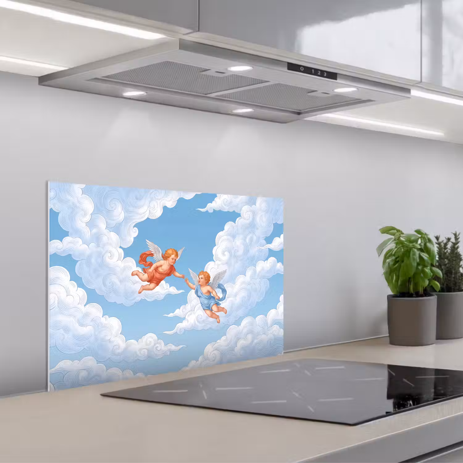 Engel - Vliegend - Klassiek - Blauw keuken achterwand spatscherm klein -3d_schuin
