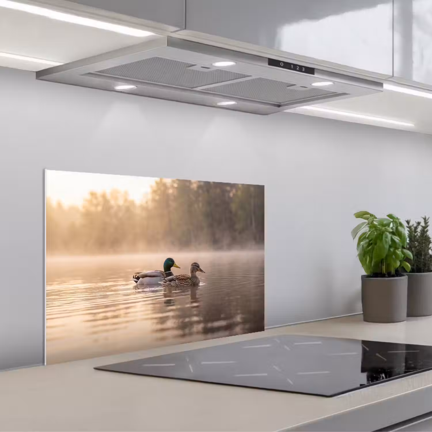 Eenden - Water - Mist - Natuur keuken achterwand spatscherm klein -3d_schuin