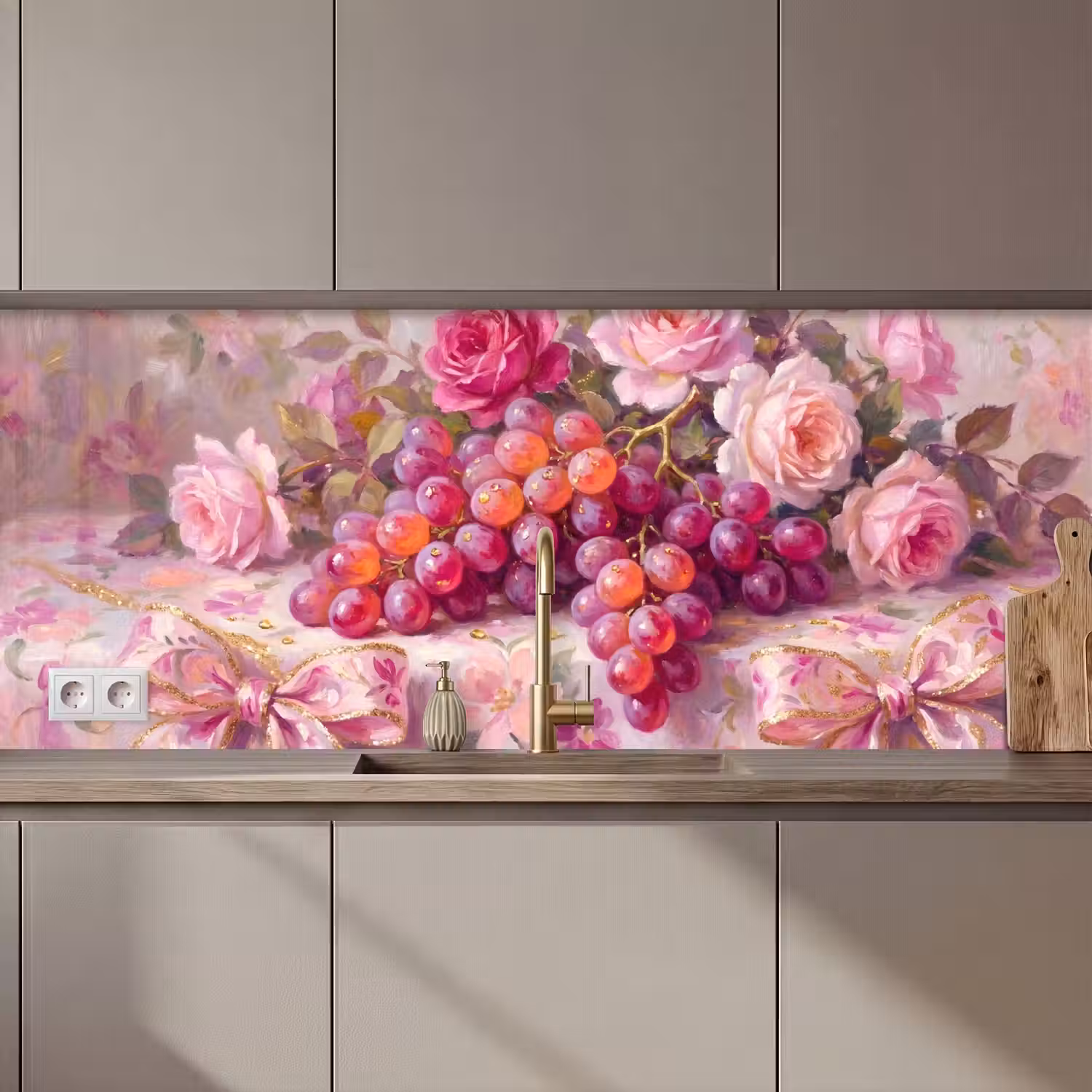 Eten - Bloemen - Stilleven - Roze - Goud keuken achterwand 2 middel zz_3dshopping