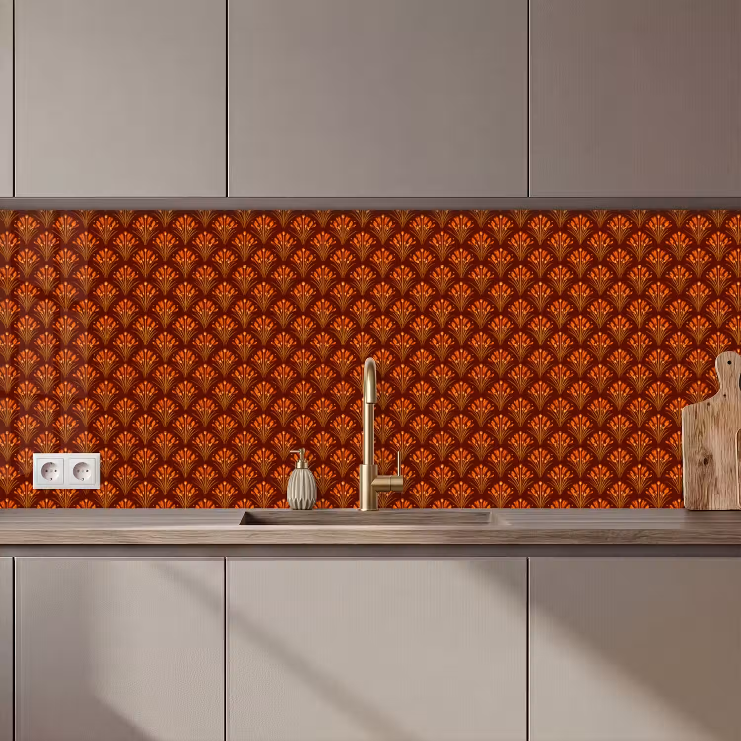 Waaiers - Art Deco - Botanisch - Roestbruin - Oranje keuken achterwand 2 middel 871 zz_3dshopping