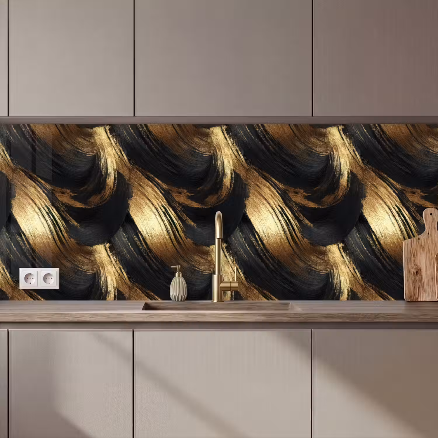 Verfstreken - Abstract - Goud - Zwart keuken achterwand 2 middel 871 zz_3dshopping