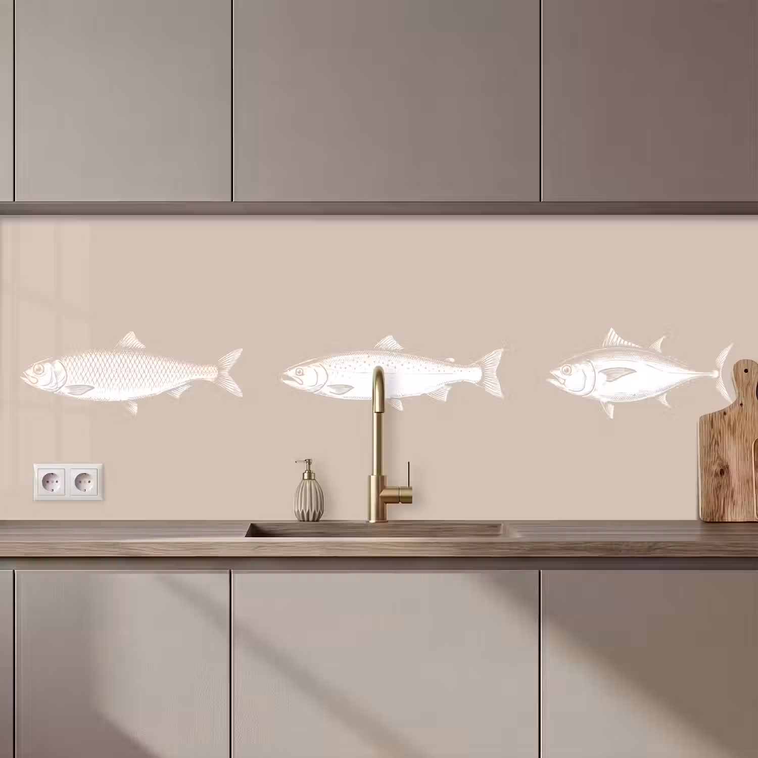Vissen - Beige - Wit keuken achterwand 2 middel zz_3dshopping