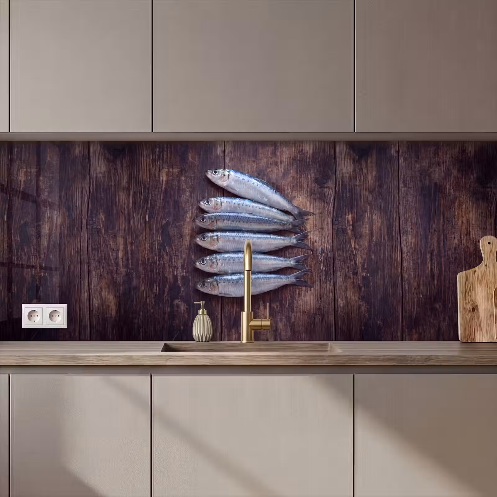 Küchenrückwand - Fisch – Holz – Essen - Vis - Hout - Eten keuken achterwand 2 middel zz_3dshopping
