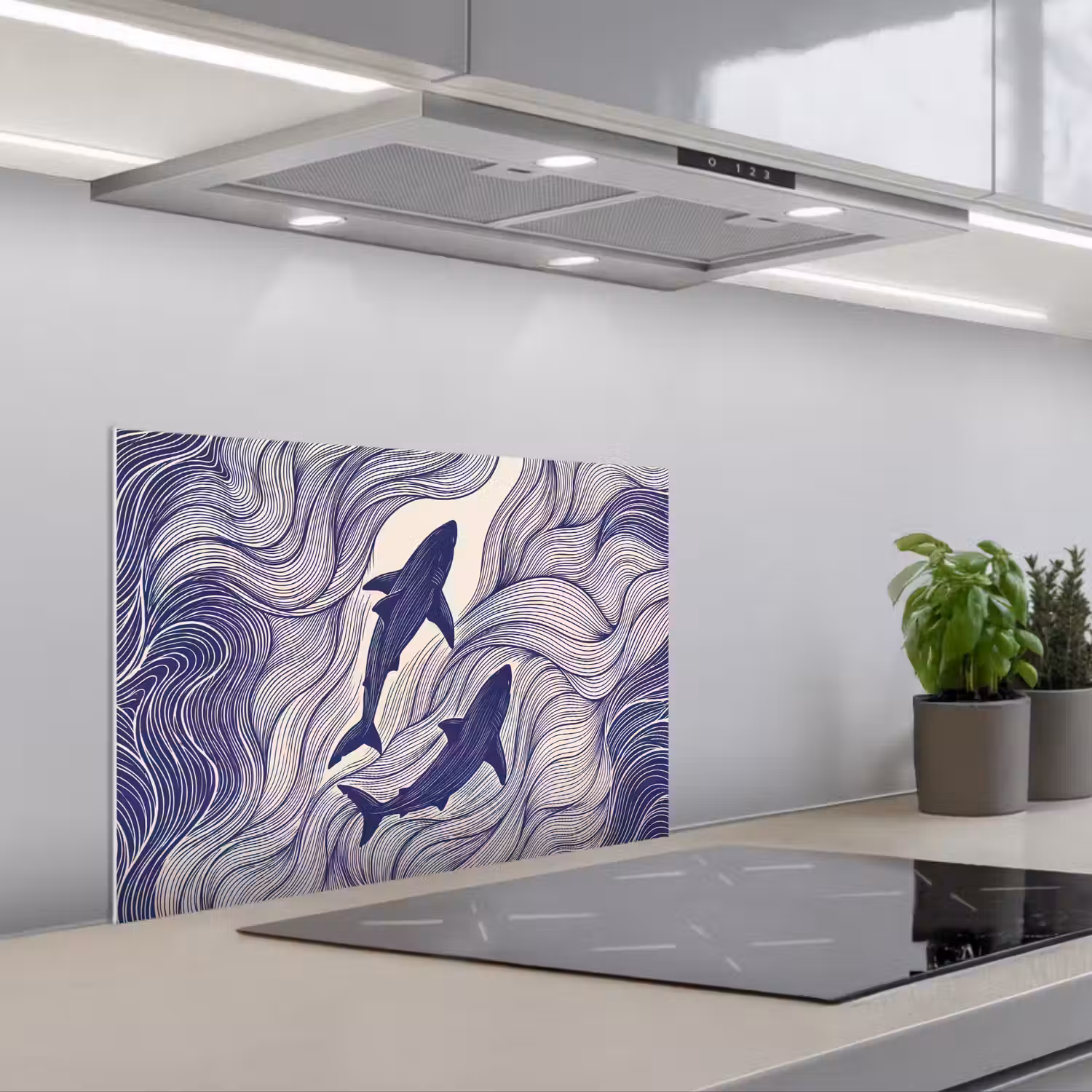 Vis - Oceaan - Lijntekening - Blauw - Dieren keuken achterwand spatscherm klein -3d_schuin