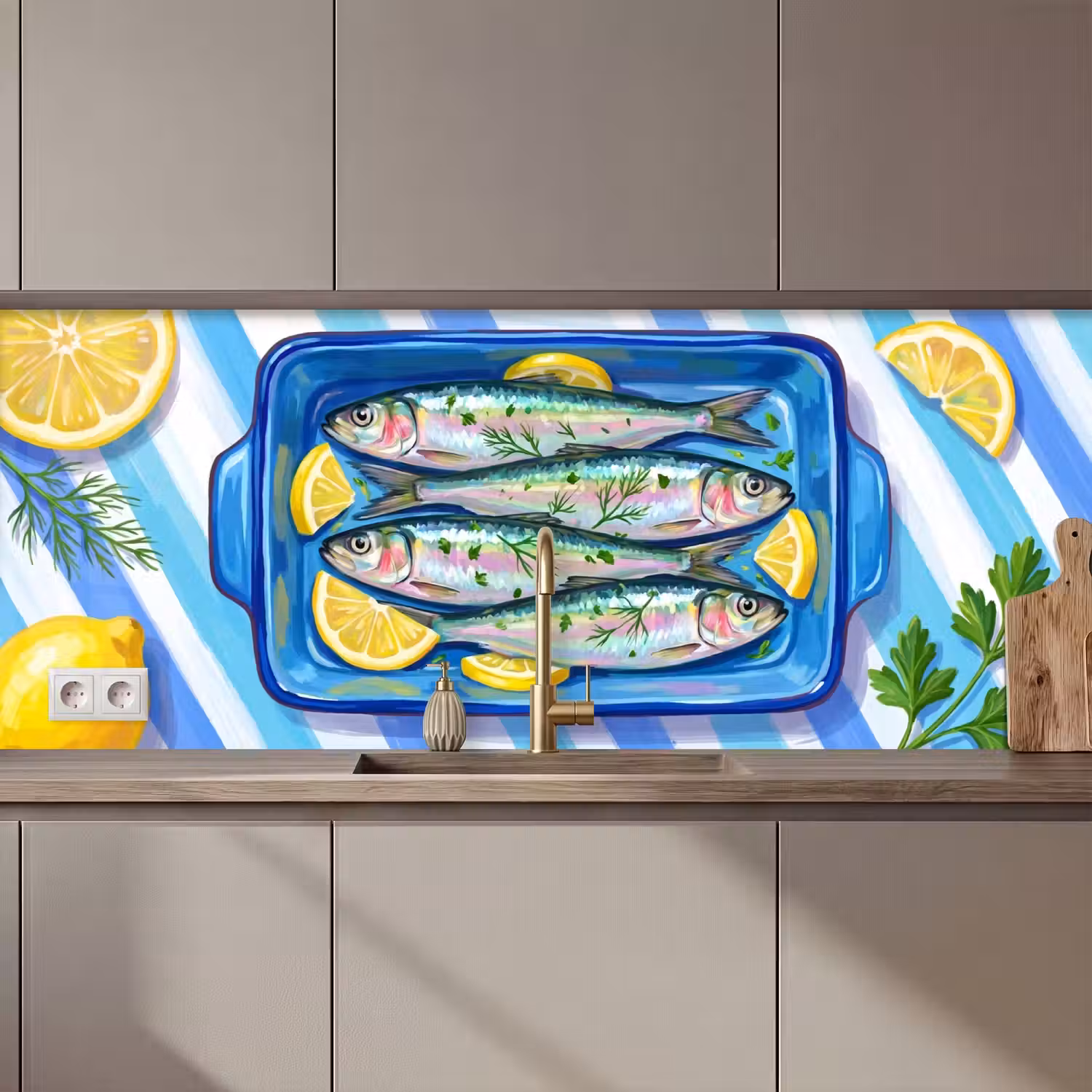 Vis - Citroen - Kruiden - Eten - Blauw keuken achterwand 2 middel zz_3dshopping