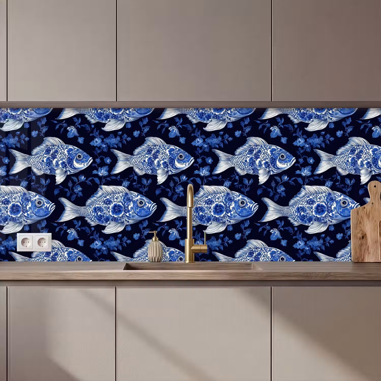 Vissen - Bloemen - Blauw keuken achterwand 2 middel 871 zz_3dshopping