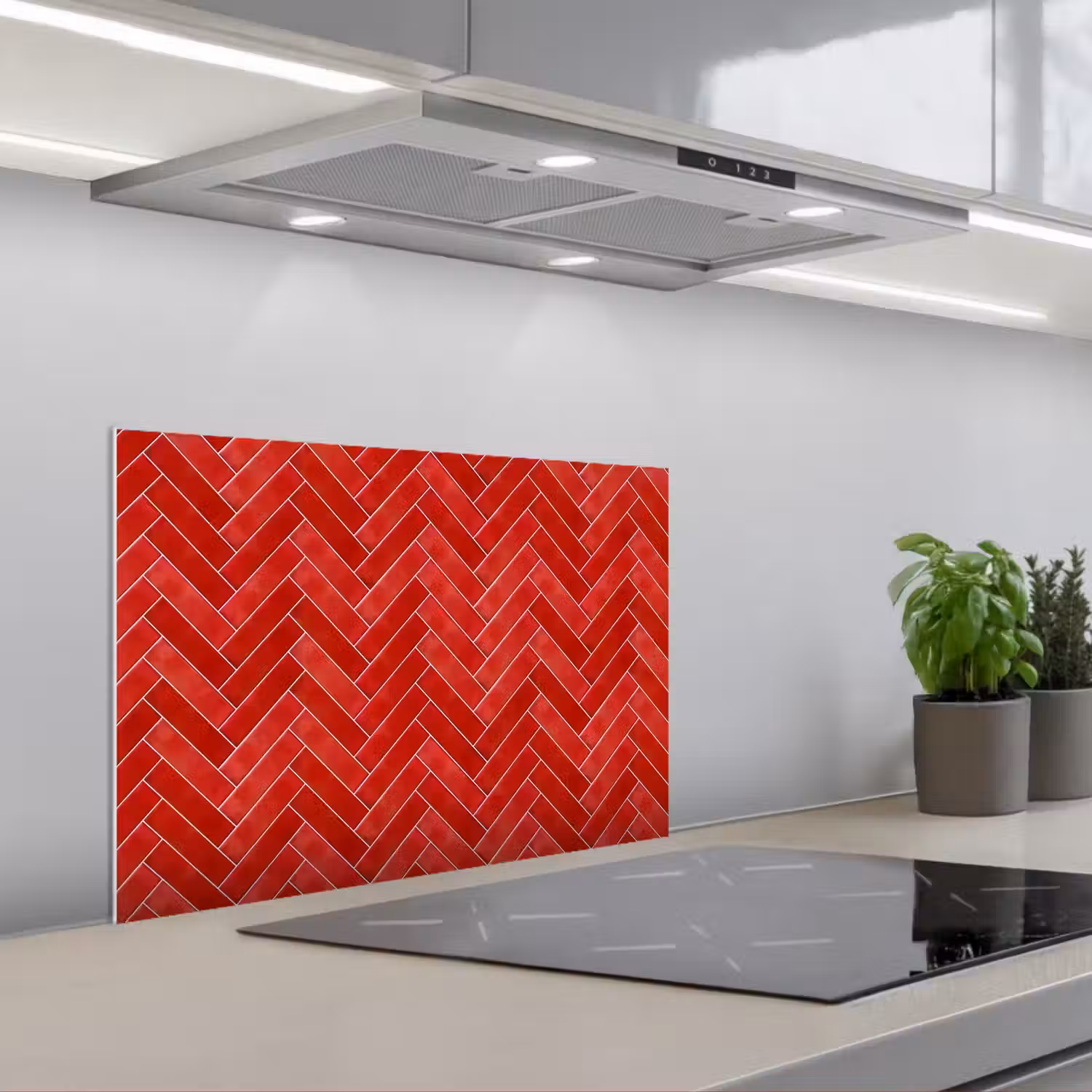 Visgraat - Tegel - Rood keuken achterwand spatscherm klein 900 -3d_schuin