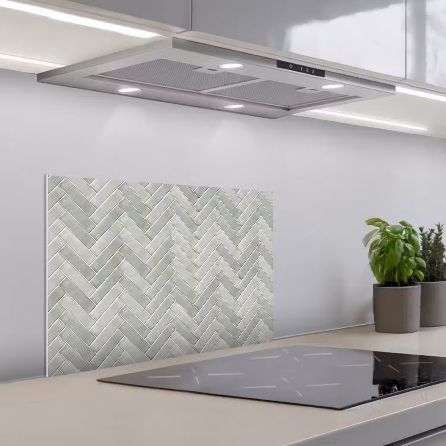 Visgraat - Wandtegel - Grijs keuken achterwand spatscherm klein 900 -3d_schuin