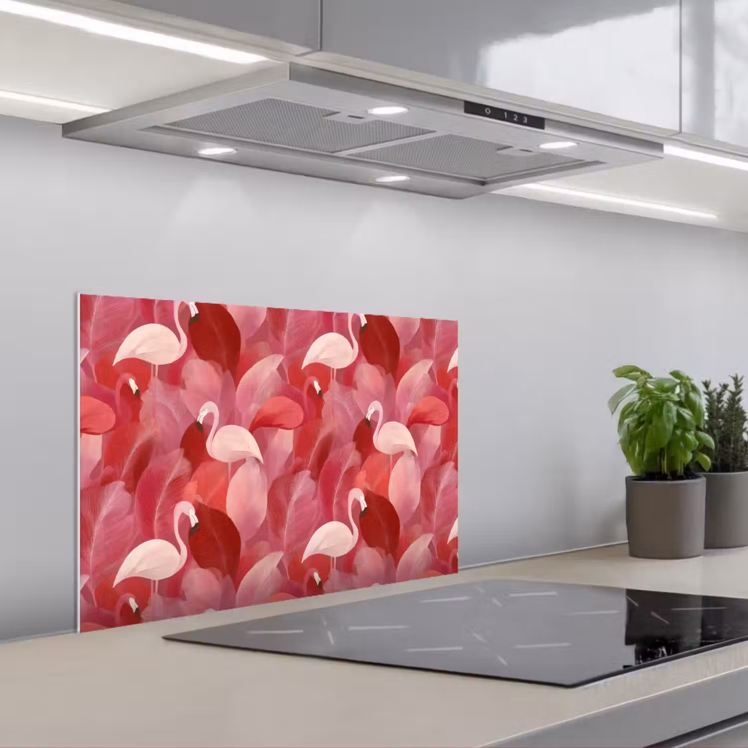 Flamingo - Botanisch - Elegant - Roze - Rood keuken achterwand spatscherm klein 900 -3d_schuin