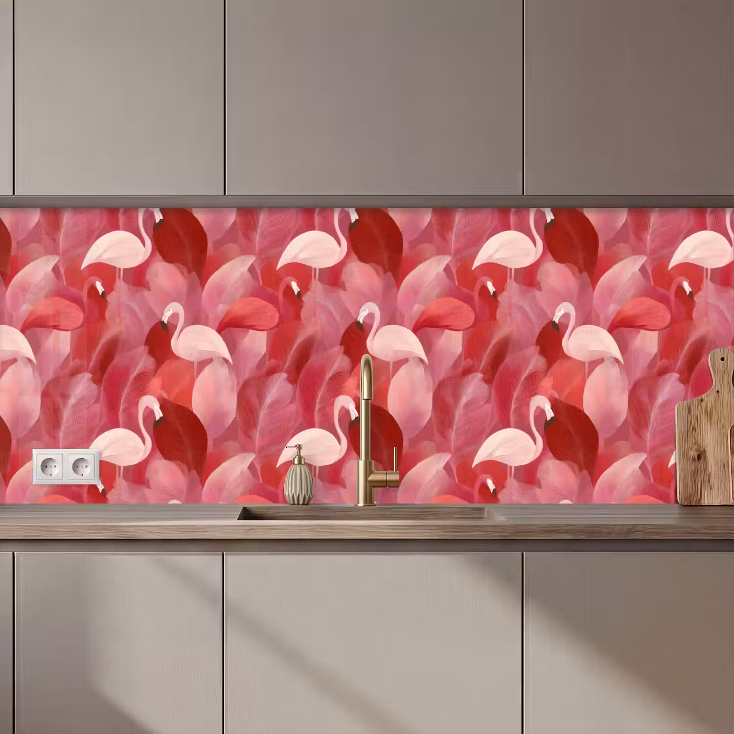 Flamingo - Botanisch - Elegant - Roze - Rood keuken achterwand 2 middel 871 zz_3dshopping