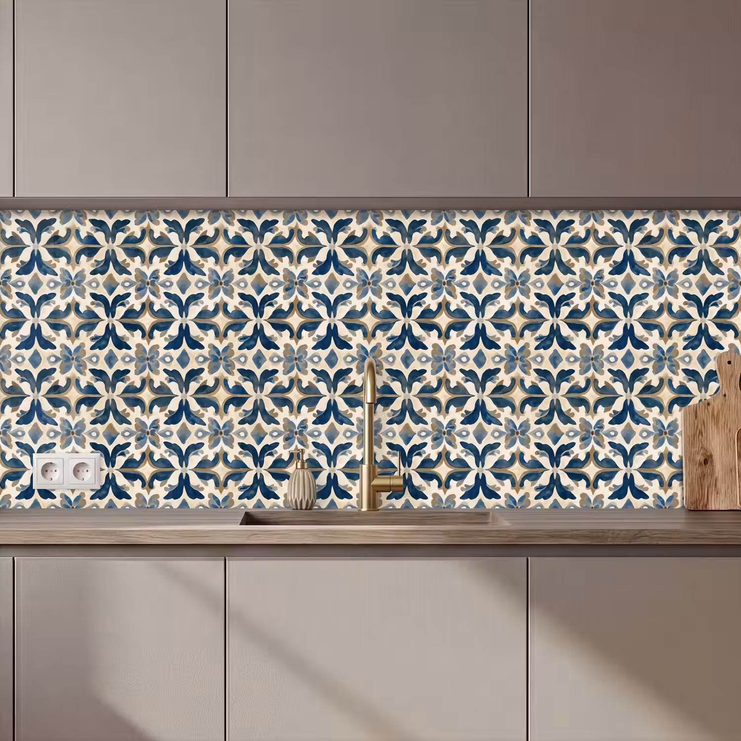 Tegel - Patroon - Blauw - Beige keuken achterwand 2 middel 871 zz_3dshopping