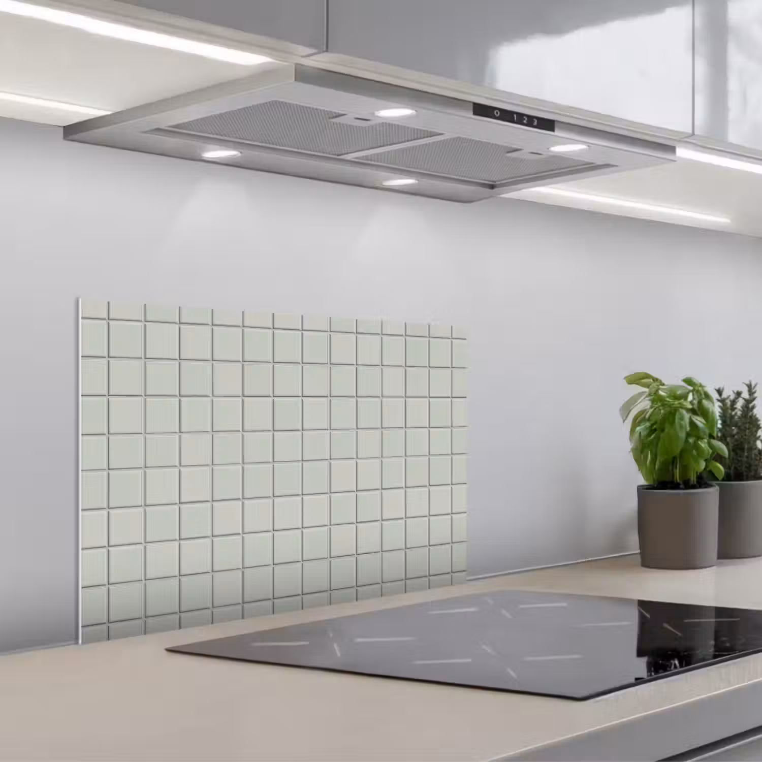Tegel - Patroon - Lichtgroen keuken achterwand spatscherm klein 900 -3d_schuin