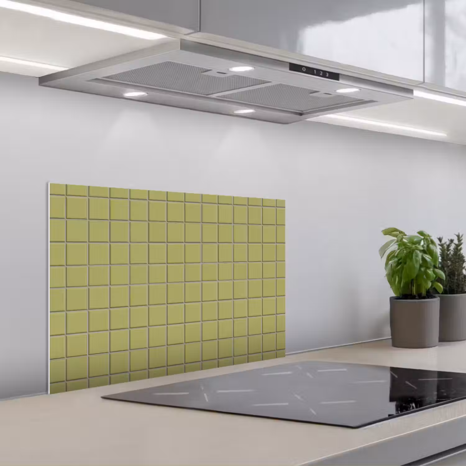 Tegel - Patroon - Olijfgroen keuken achterwand spatscherm klein 900 -3d_schuin