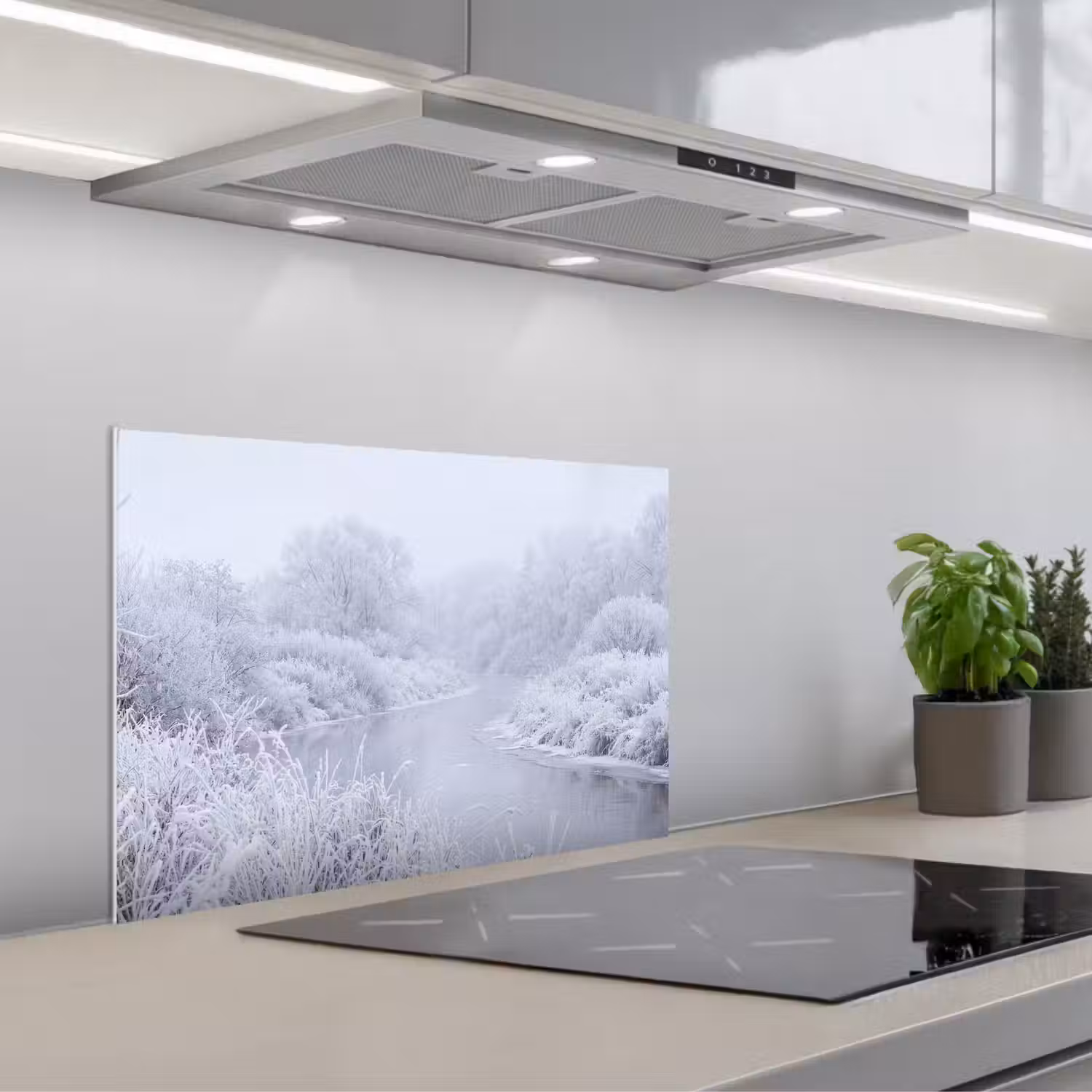 Rivier - Sneeuw - Bos - Winter - Schilderachtig keuken achterwand spatscherm klein -3d_schuin