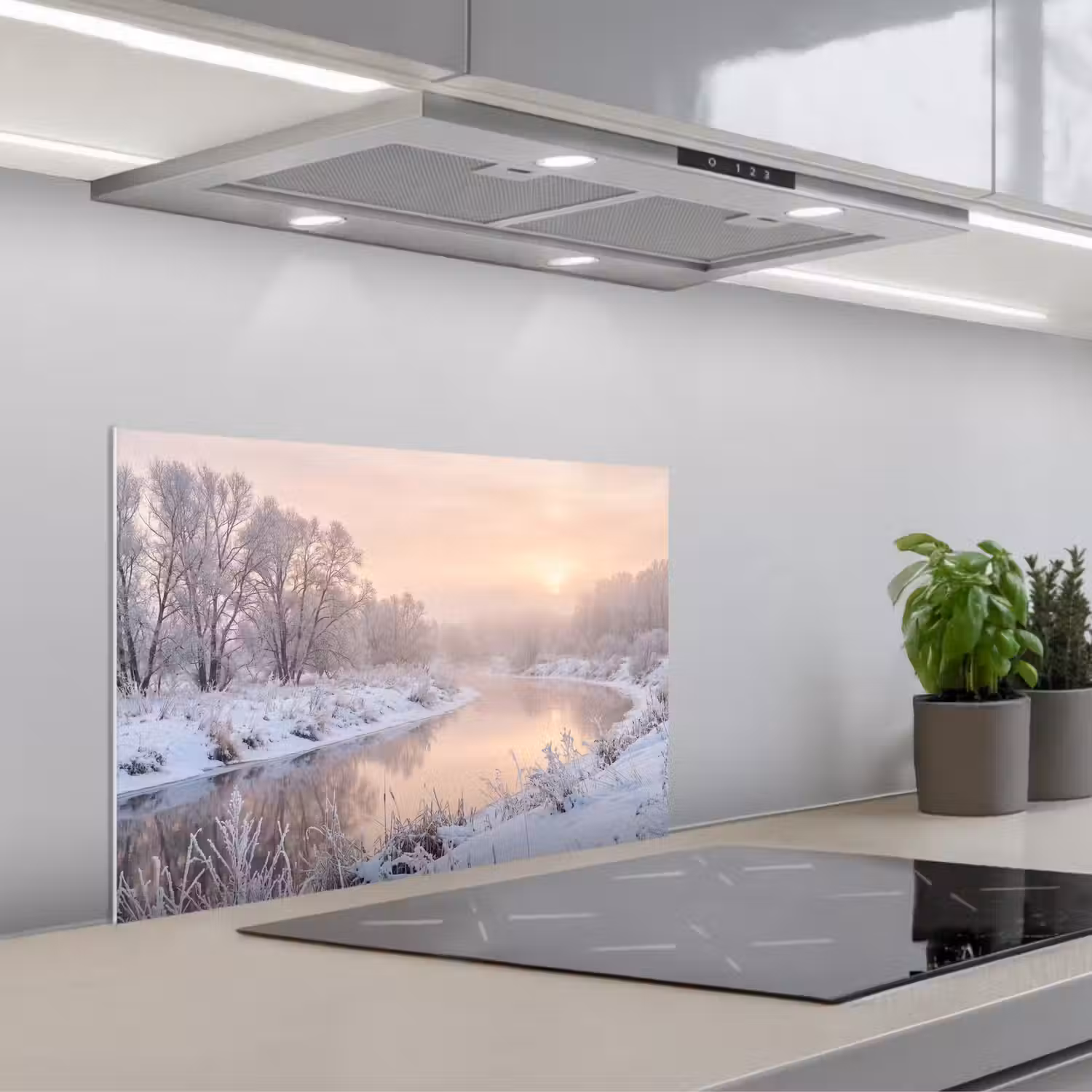 Rivier - Winter - Landschap - Sneeuw - Zonsopgang keuken achterwand spatscherm klein -3d_schuin