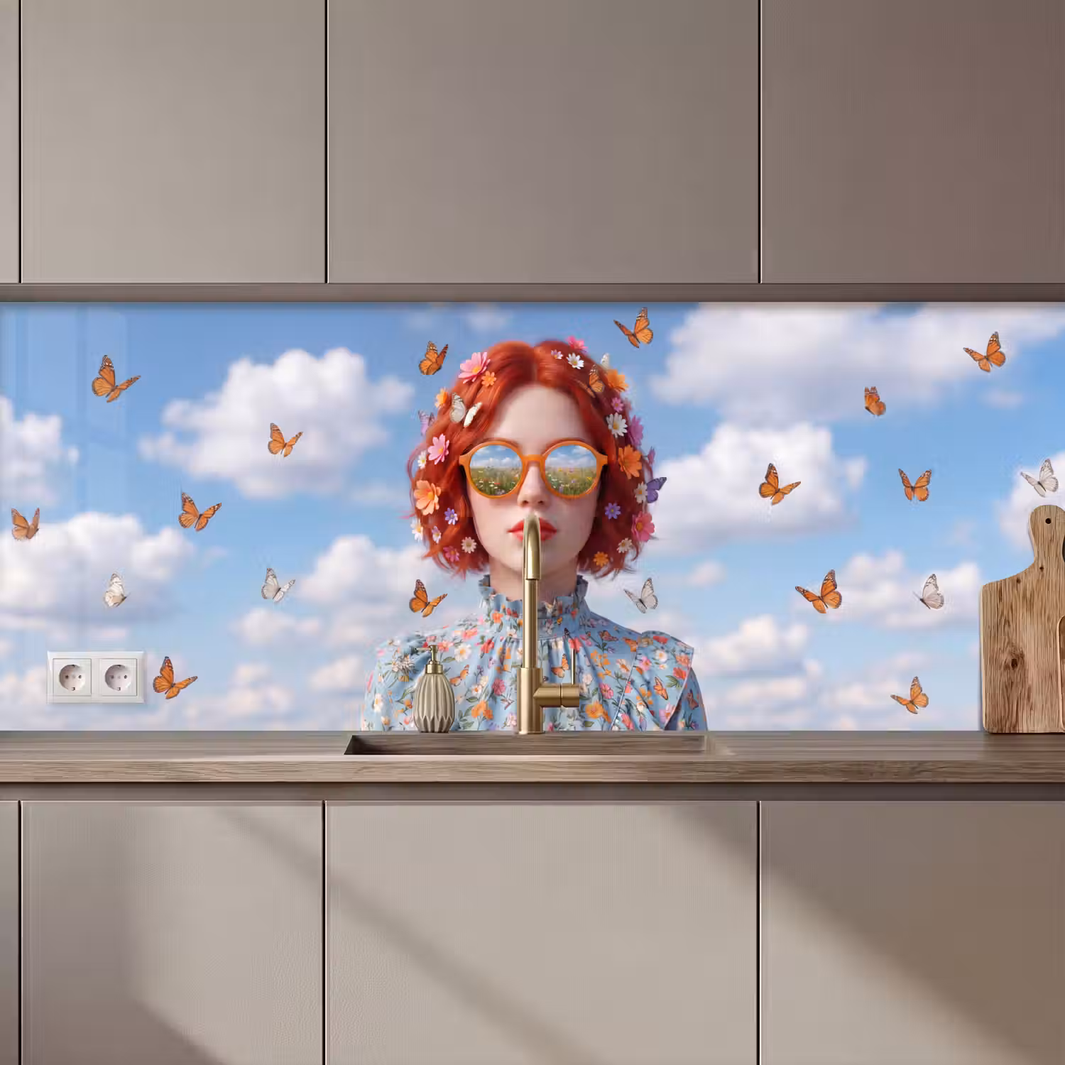 Vrouw - Bloemen - Zomer - Portret - Kleurrijk keuken achterwand 2 middel zz_3dshopping