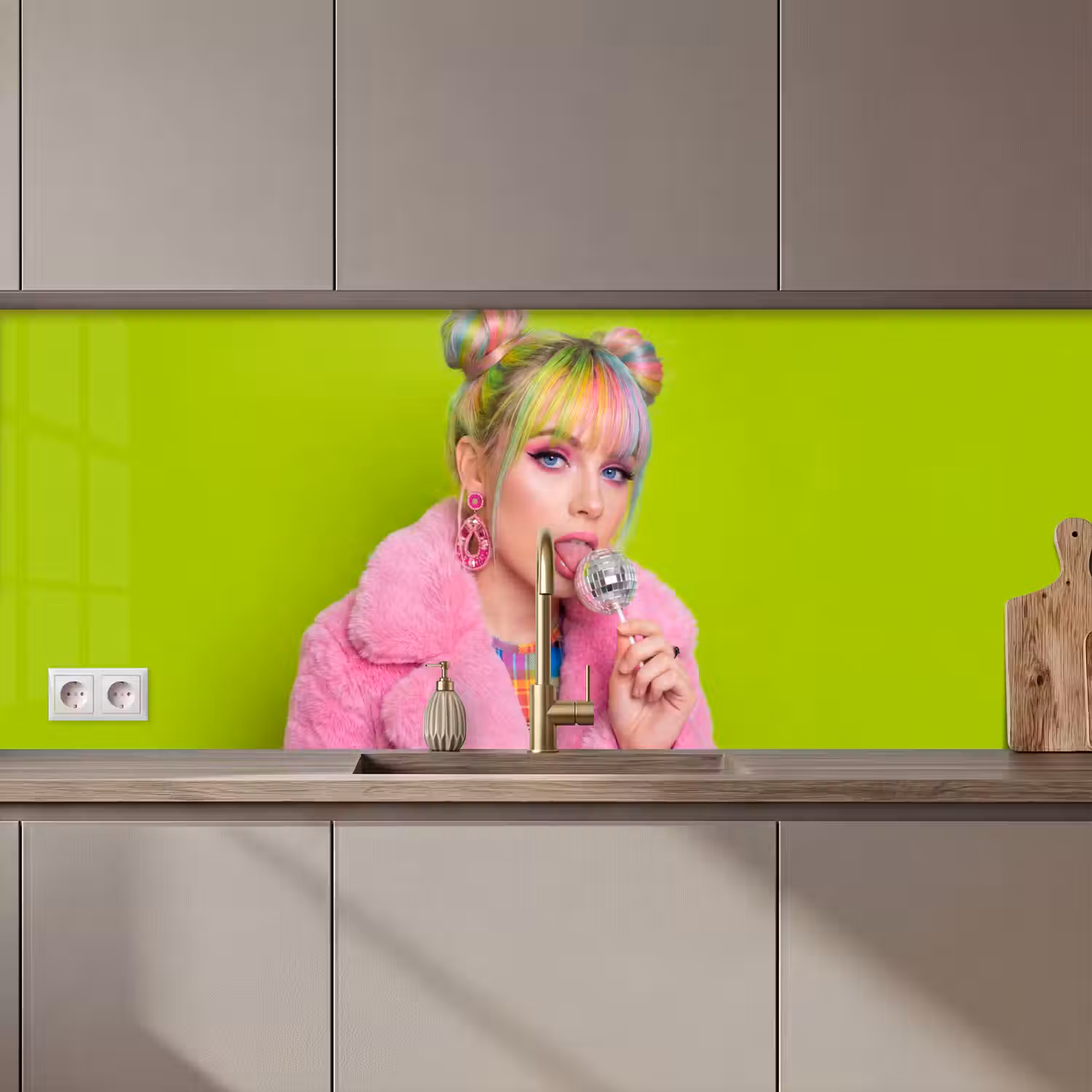 Vrouw - Kleurrijk haar - Pop art - Modern - Levendig keuken achterwand 2 middel zz_3dshopping