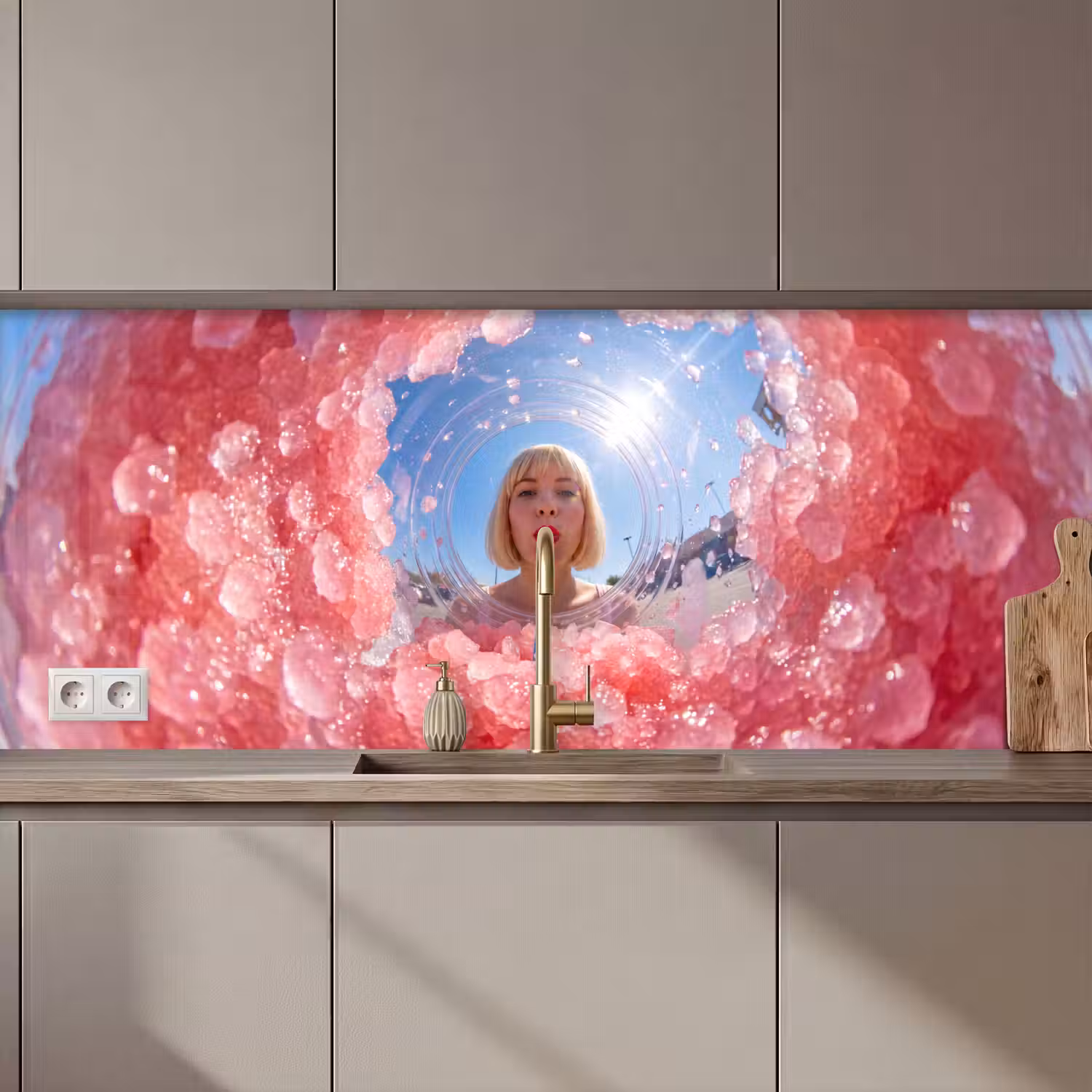 Vrouw - Drank - Zomer - Roze - Blauw keuken achterwand 2 middel zz_3dshopping