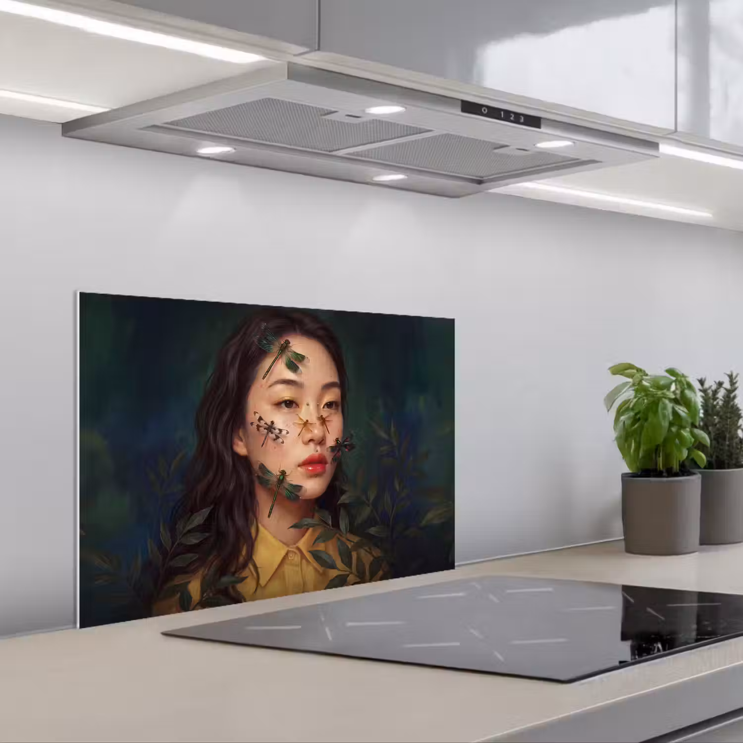 Vrouw - Insecten - Natuur - Portret - Groen keuken achterwand spatscherm klein -3d_schuin