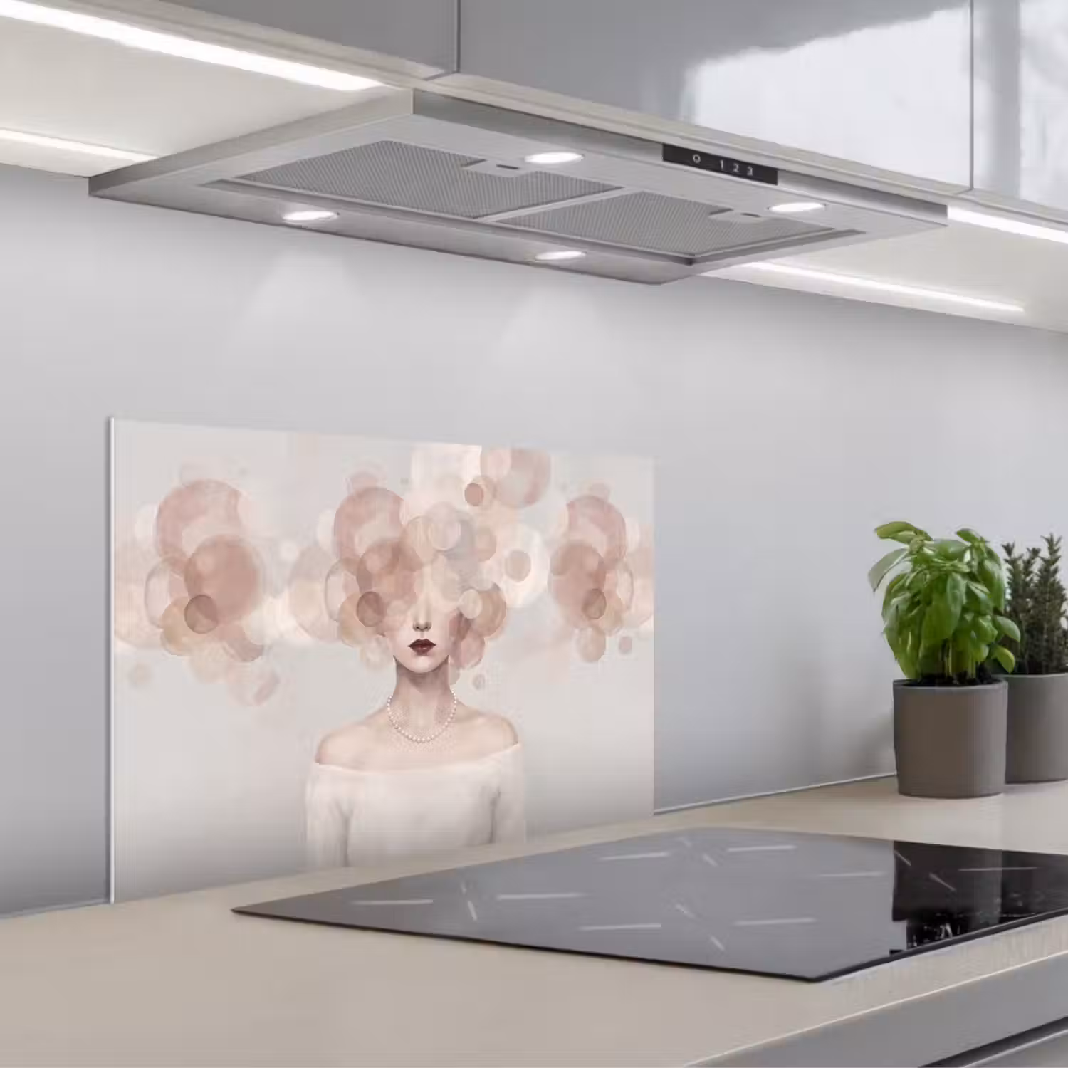 Vrouw - Cirkels - Beige keuken achterwand spatscherm klein -3d_schuin