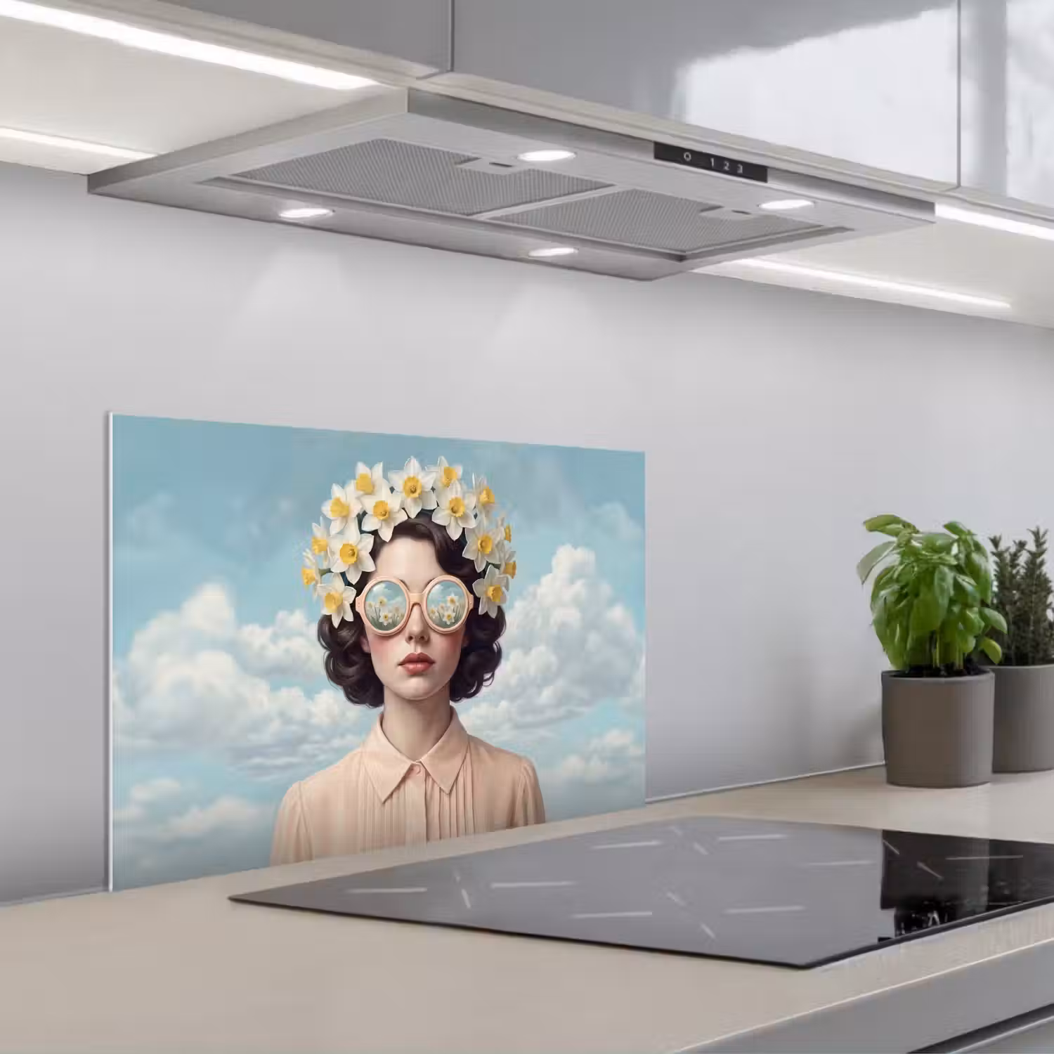 Vrouw - Narcissen - Geel keuken achterwand spatscherm klein -3d_schuin