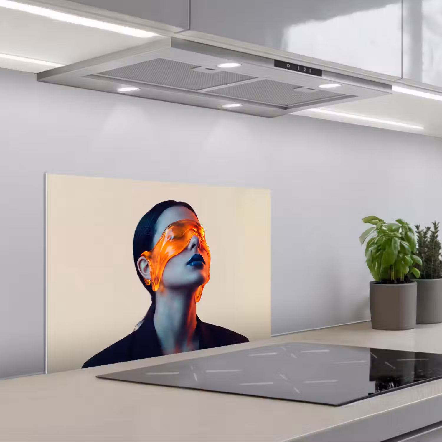 Vrouw - Oranje - Abstract - Modern - Kleurrijk keuken achterwand spatscherm klein -3d_schuin
