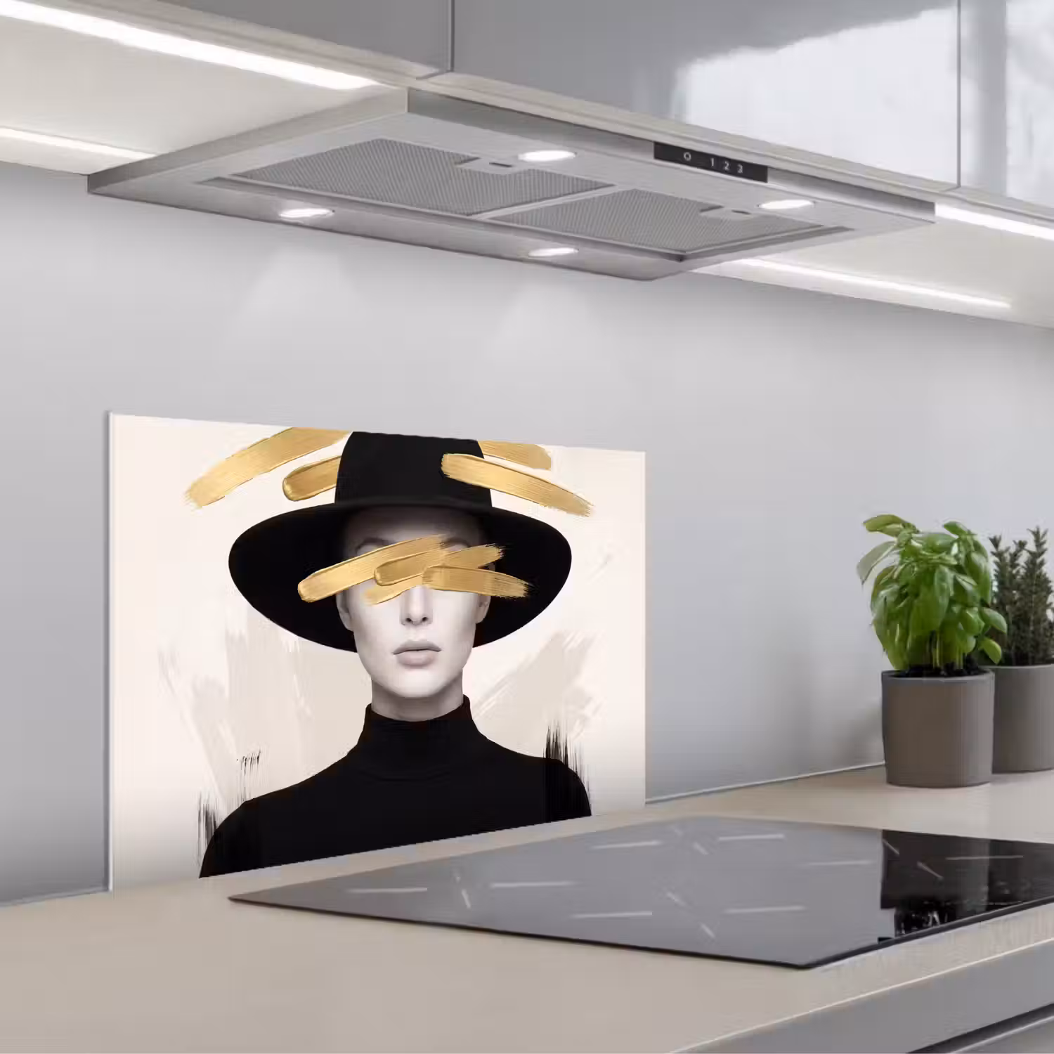 Vrouw - Portret - Modern - Goud - Kunst keuken achterwand spatscherm klein -3d_schuin