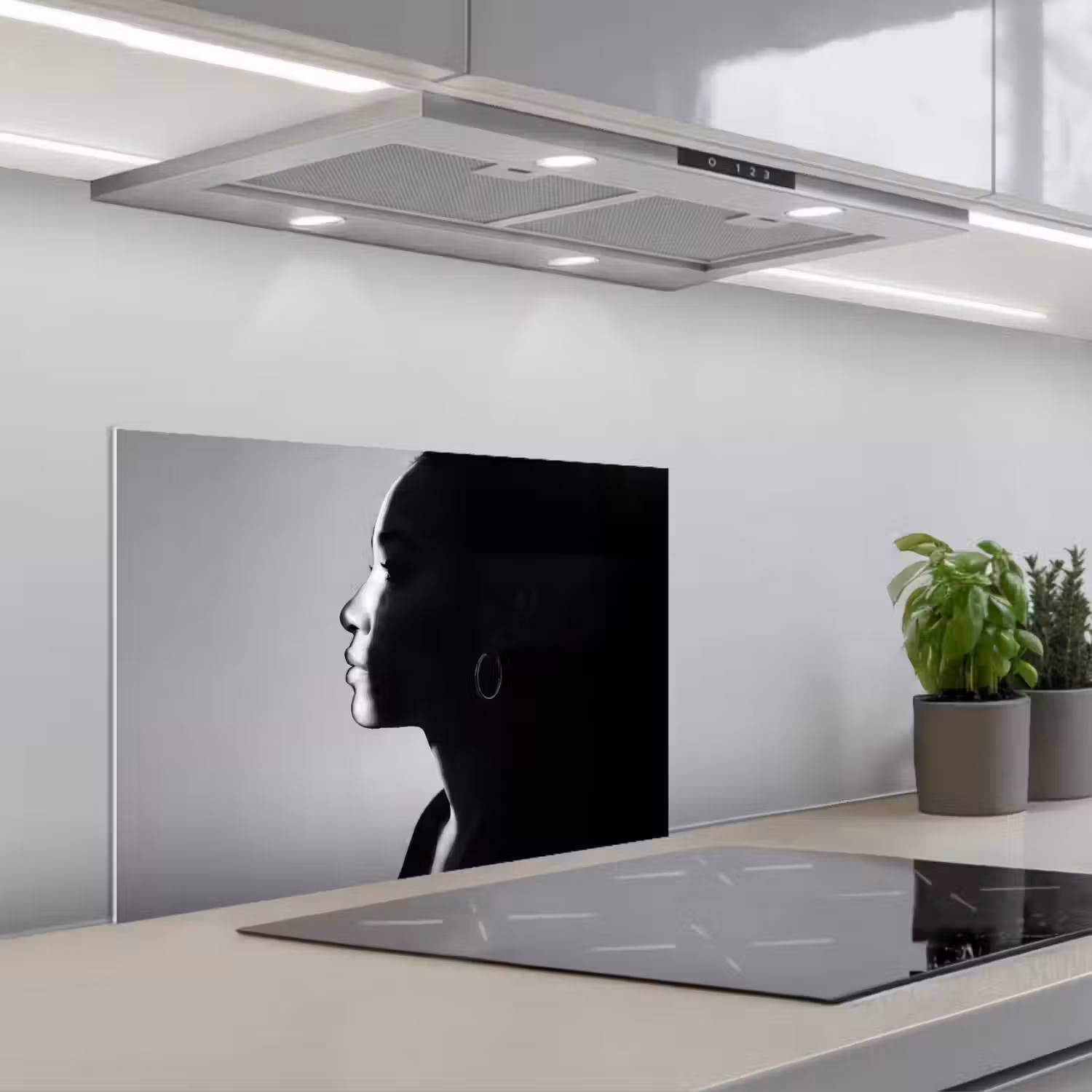 Vrouw - Profiel - Mensen - Zwart-wit keuken achterwand spatscherm klein -3d_schuin