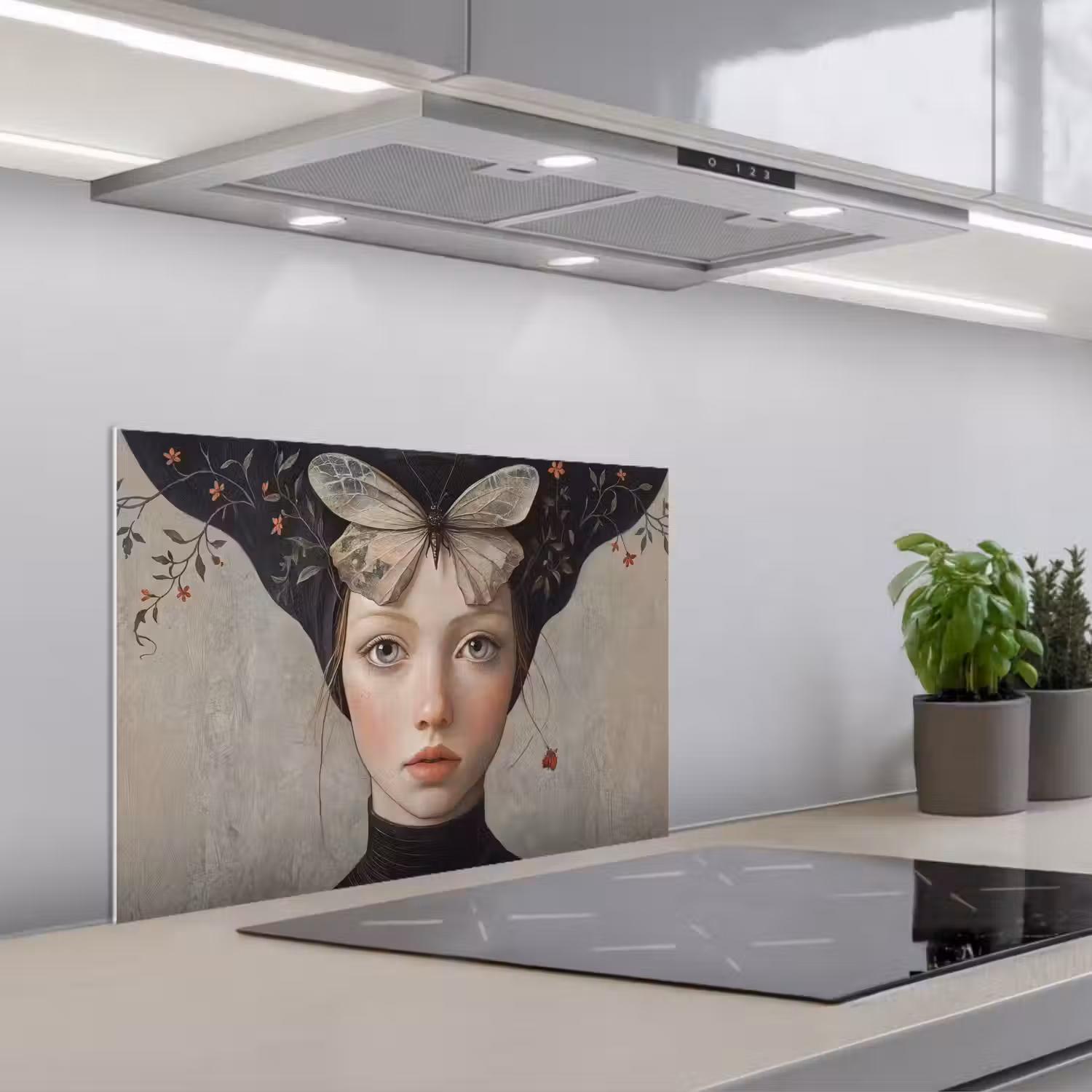 Woman - Butterfly - Art - Classic - Muted keuken achterwand spatscherm klein -3d_schuin