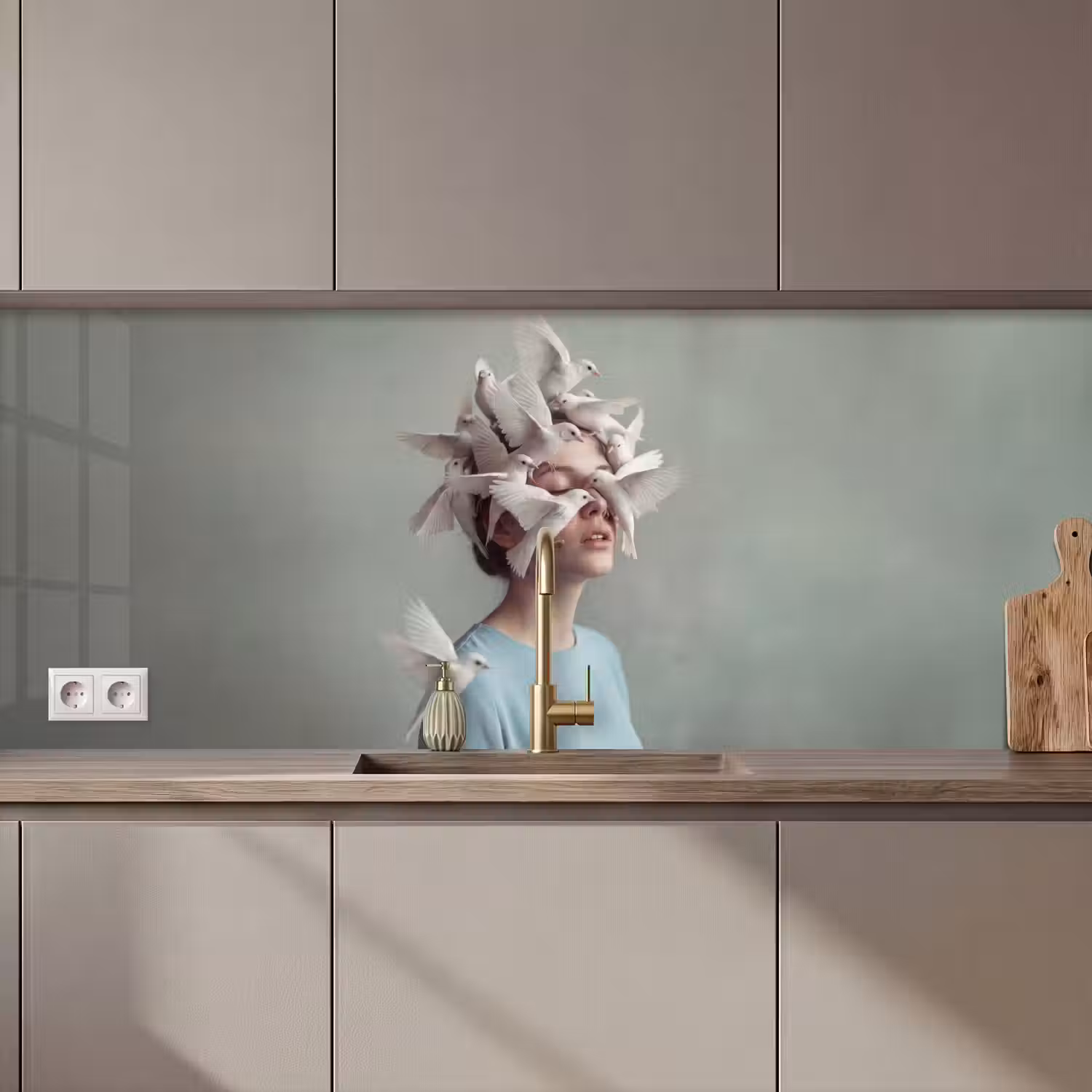 Vrouw - Vogels - Abstract - Modern - Wit keuken achterwand 2 middel zz_3dshopping